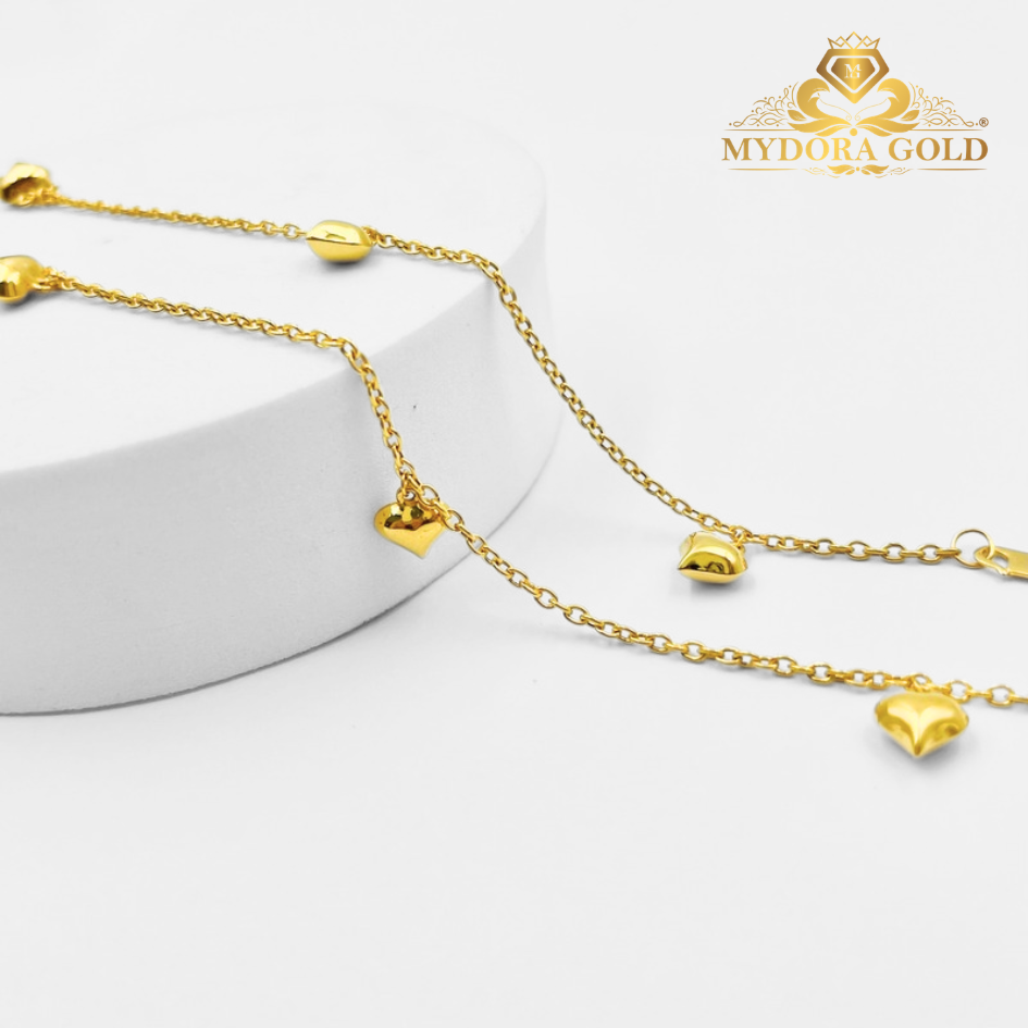 MYDORA Rantai Tangan Sauh Gantung 3 Mini Love Licin | Emas 916/22k