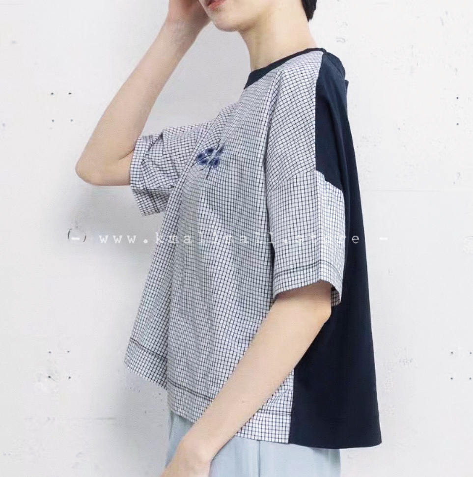 🌼春夏優惠🍀 日系刺繡花Tee - 格子