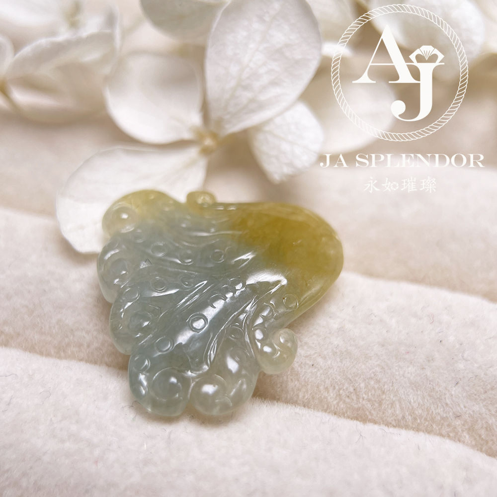 JN-3379 天然翡翠A玉-黃加藍八方來財八爪魚/章魚吊墜