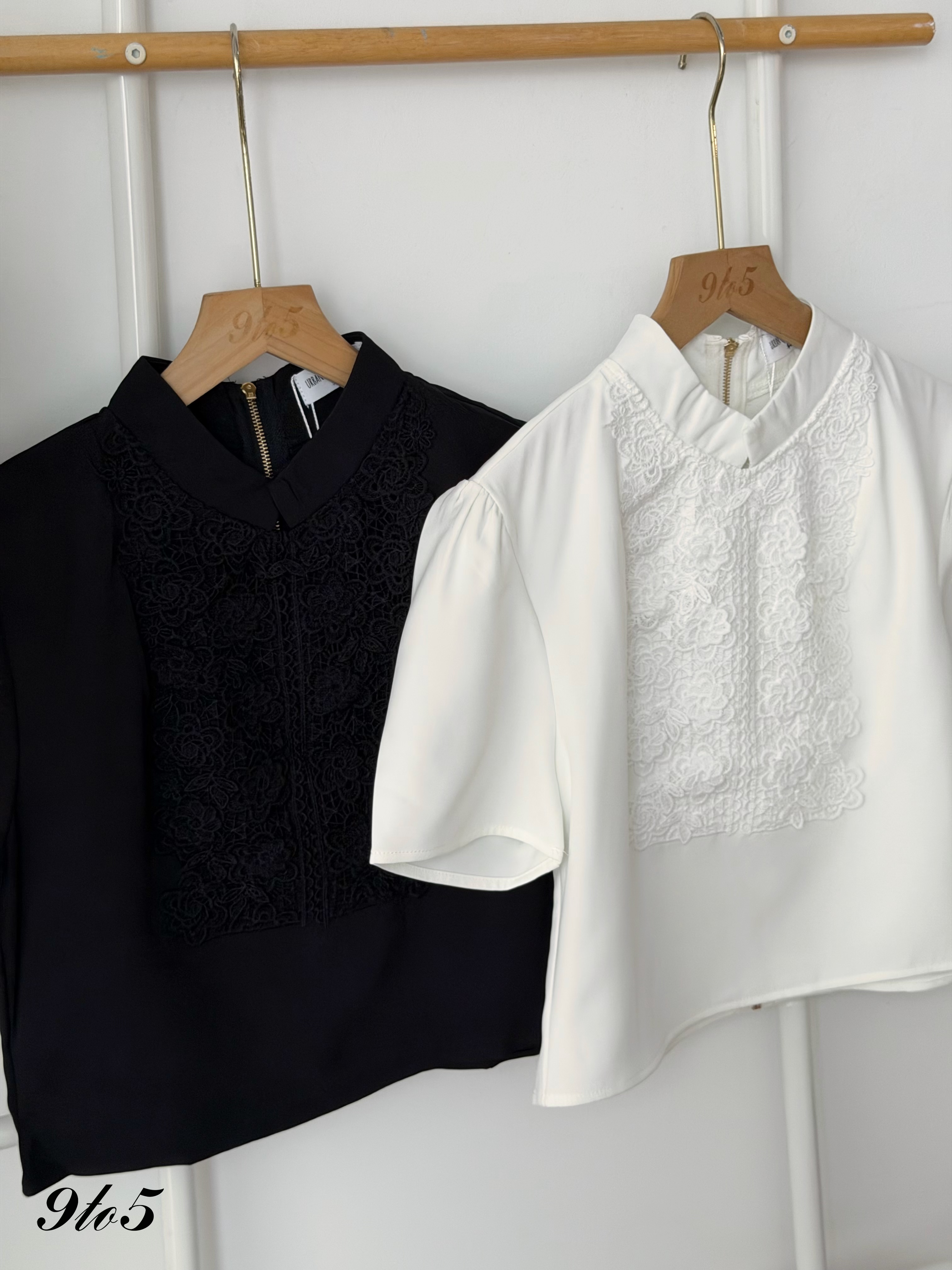 T4455 Puff Sleeve Lace Detail Blouse - 3 Colors
