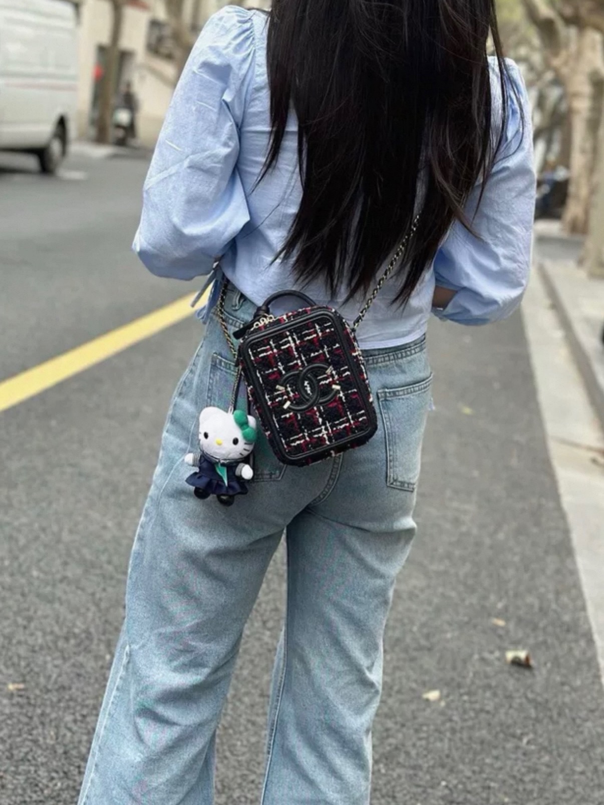Chanel👜 PRE OWNED 🛍️Tweed 粗花呢豎版手提鏈條相機包💼30開 有塵袋 有卡❤️💙 