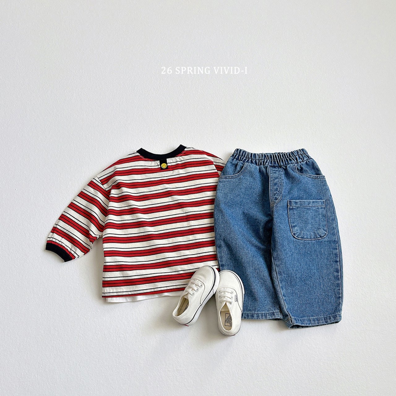 🌸預訂 韓國直送🌸🇰🇷VIVIDI兩色微笑標籤條紋寬鬆長袖上衣