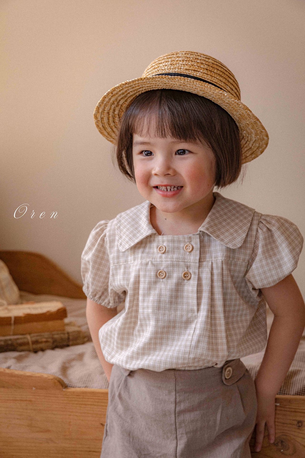 ☀️預訂 韓國直送☀️🇰🇷Oren 雙排鈕扣格紋翻領短袖包屁衣/連身裙/上下套裝