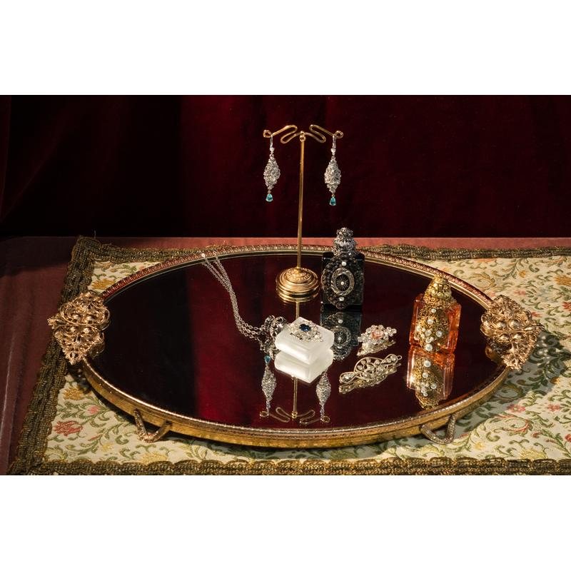 C.a. 1950s Sophisticated Scrollwork Champagne Rose Gold Regent of London Mirror Tray(MT1530)