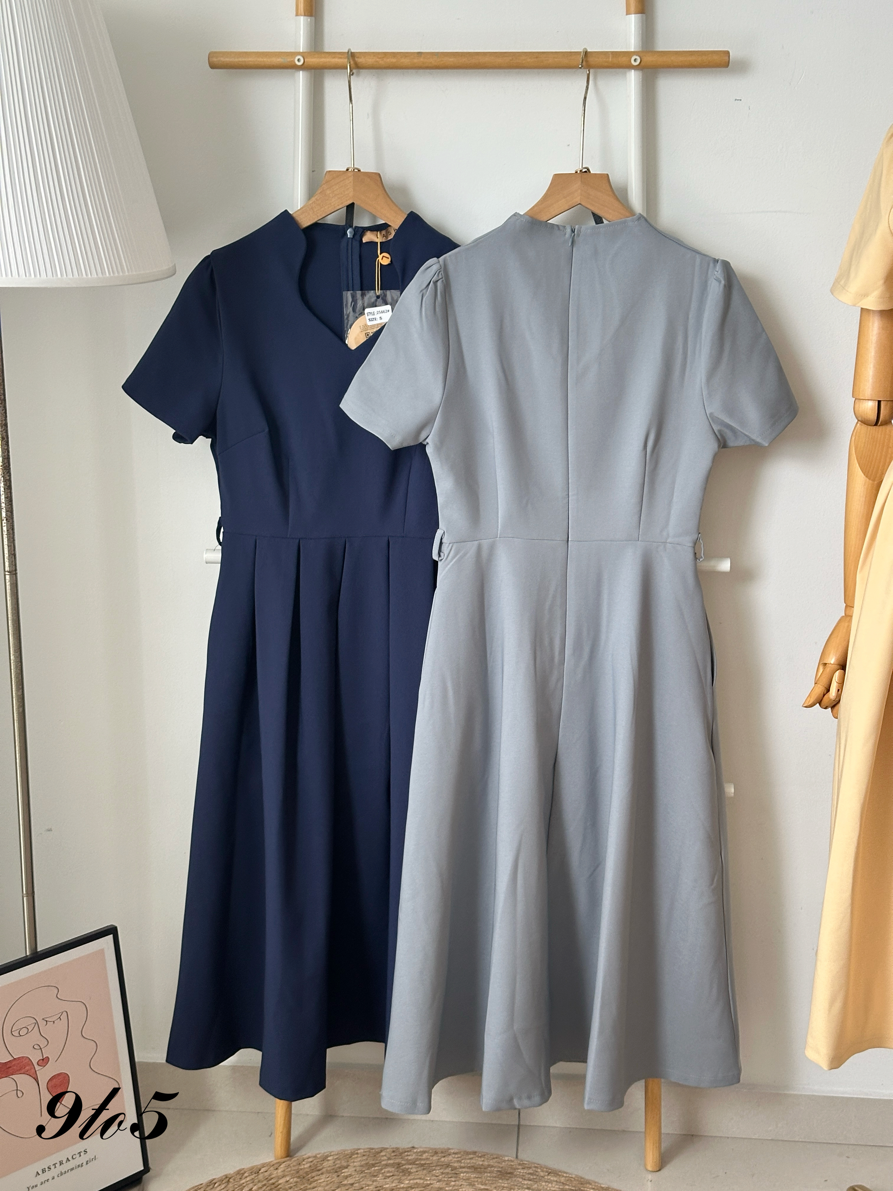 D2356 Diamond Neck Dress - 3 Colors 