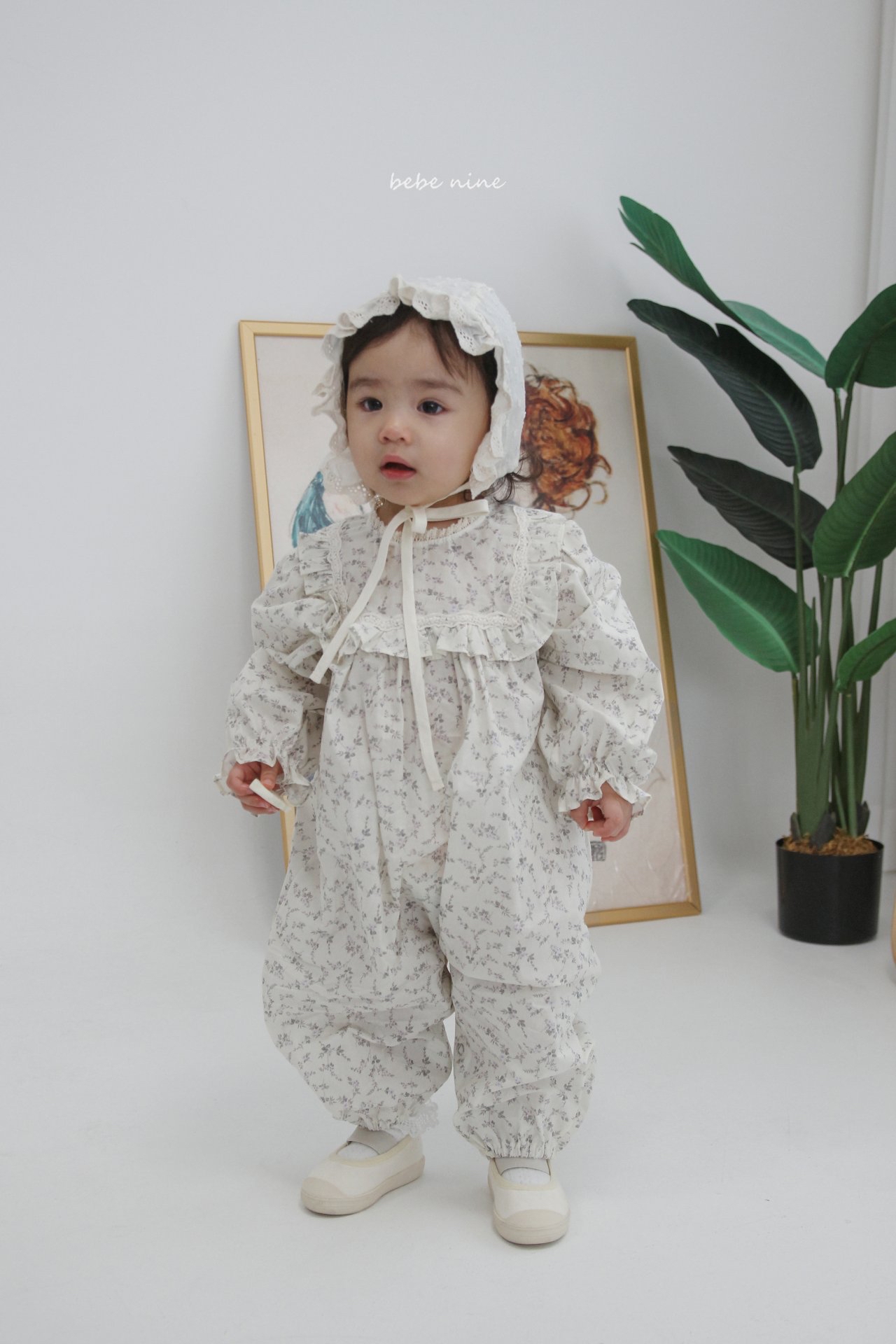 🌸預訂 韓國直送🌸🇰🇷Bebenine兩色碎花蕾絲荷葉邊方領寬鬆長袖連身服