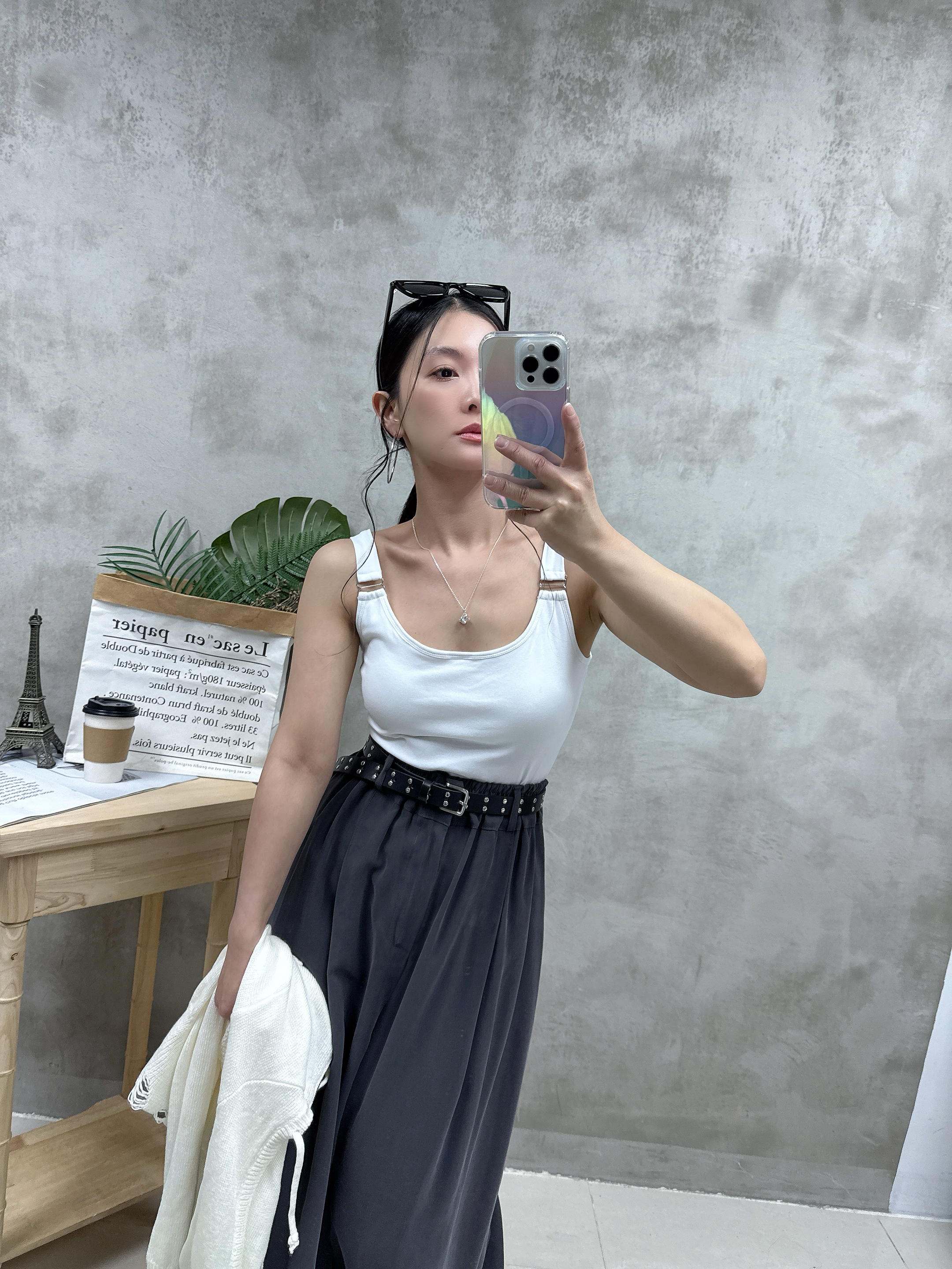 B06 銀扣方領長Bra top