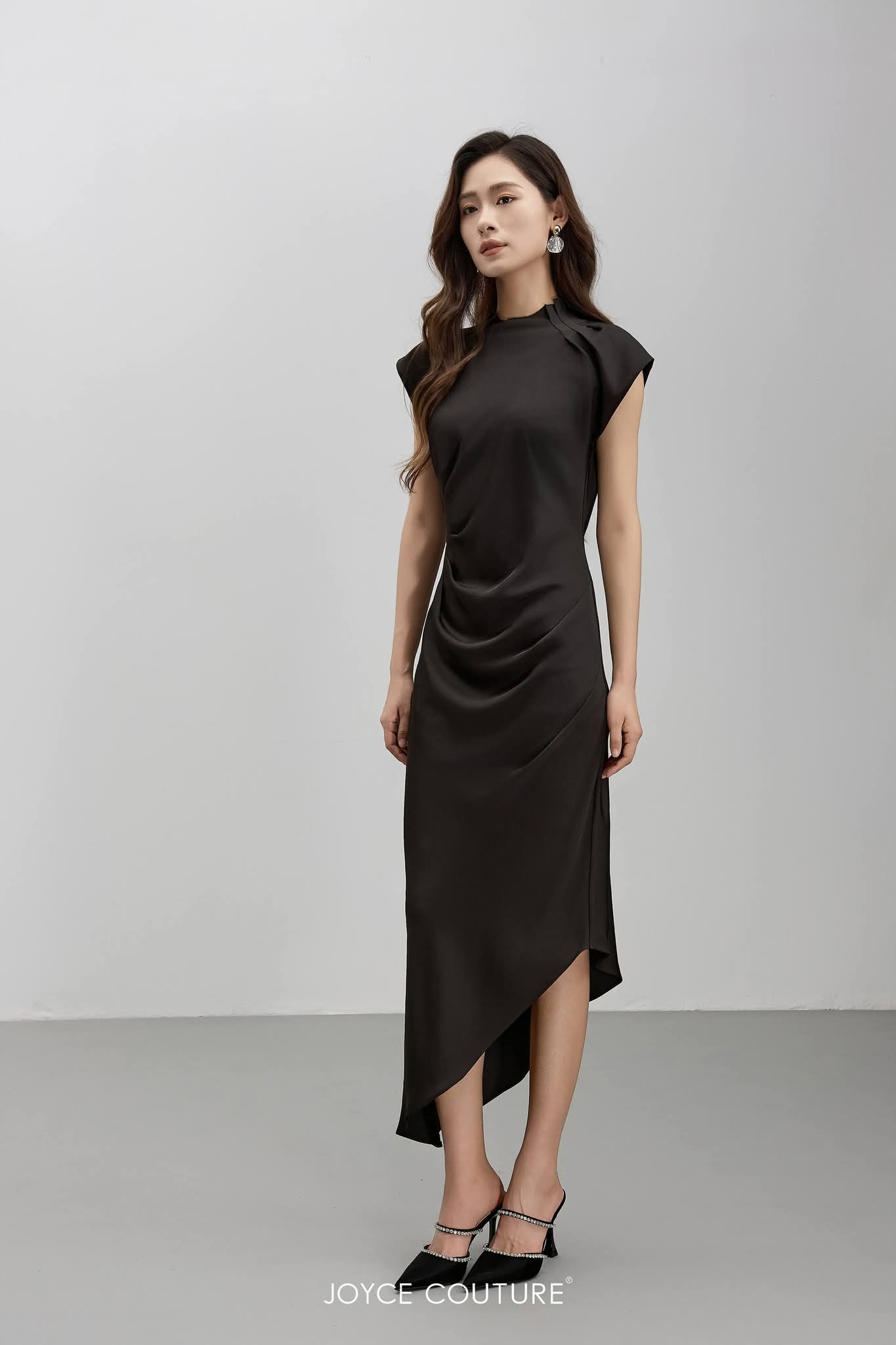 法式袖中长连衣裙 D0332