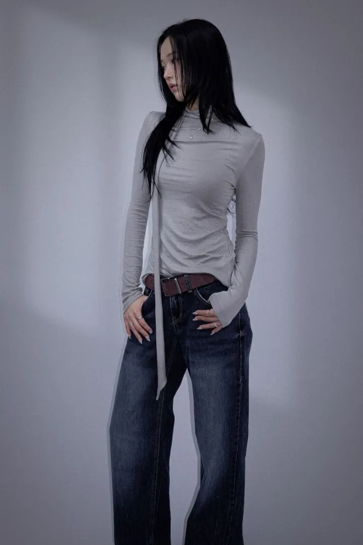 Cotton Tie-neck Long Sleeve