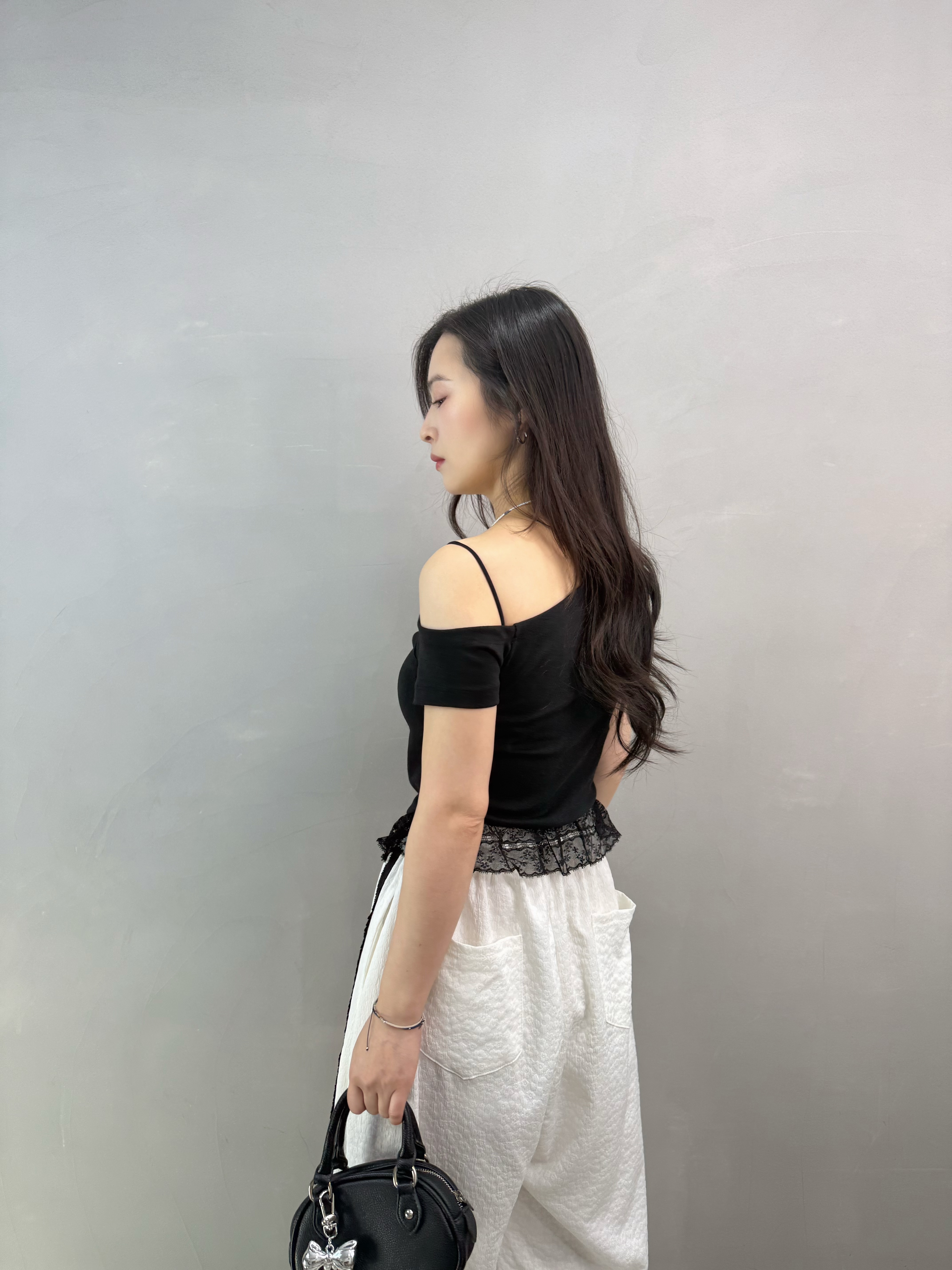 W72 拼色邊壓花束腳褲