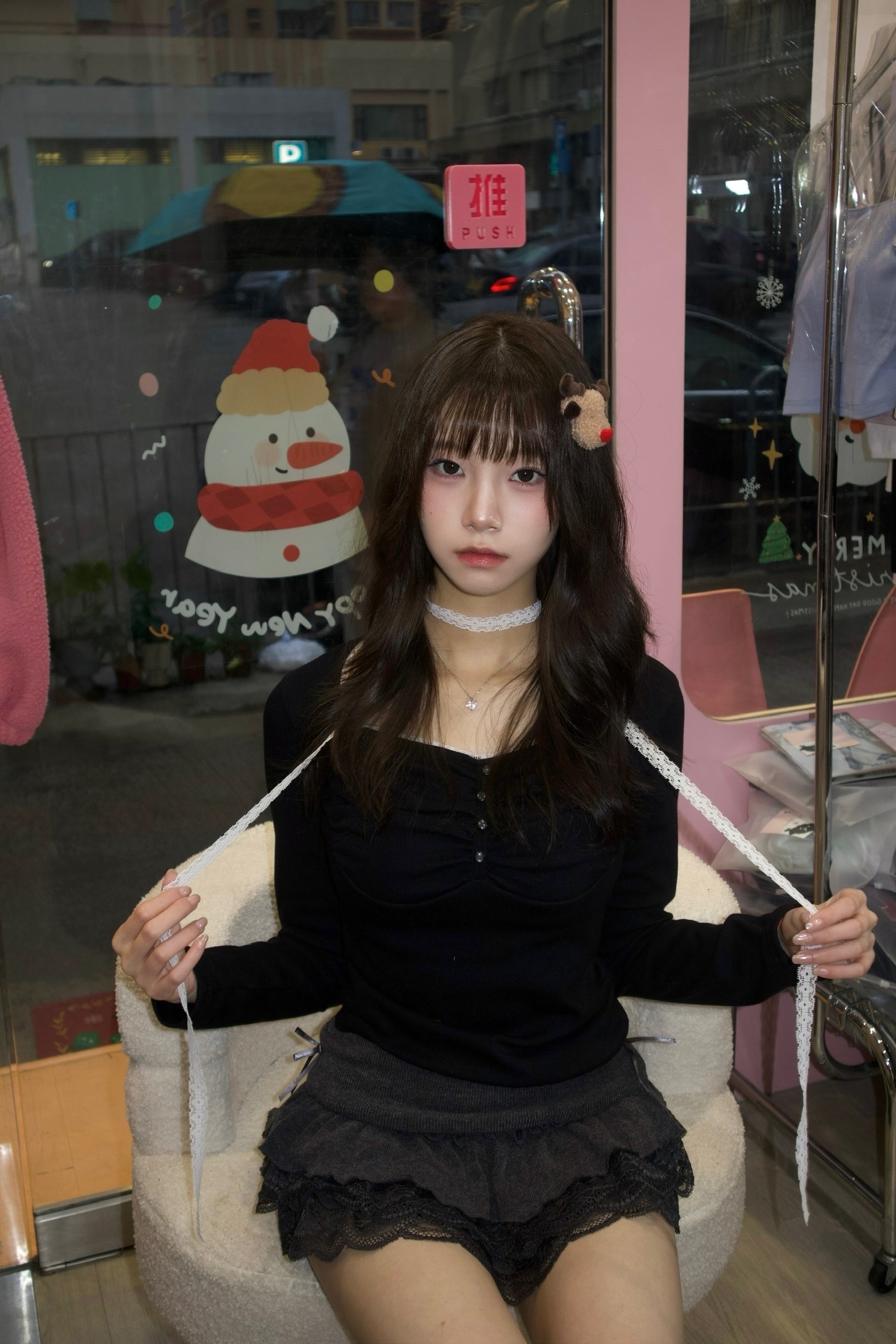 長袖款！韓國Lacy掛頸方領Top