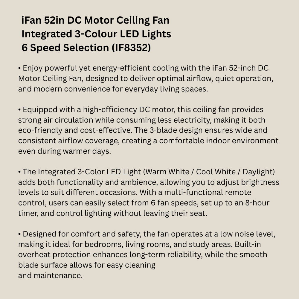 iFan 52in DC Motor Ceiling Fan 6 Speed Selection (IF8352) RU