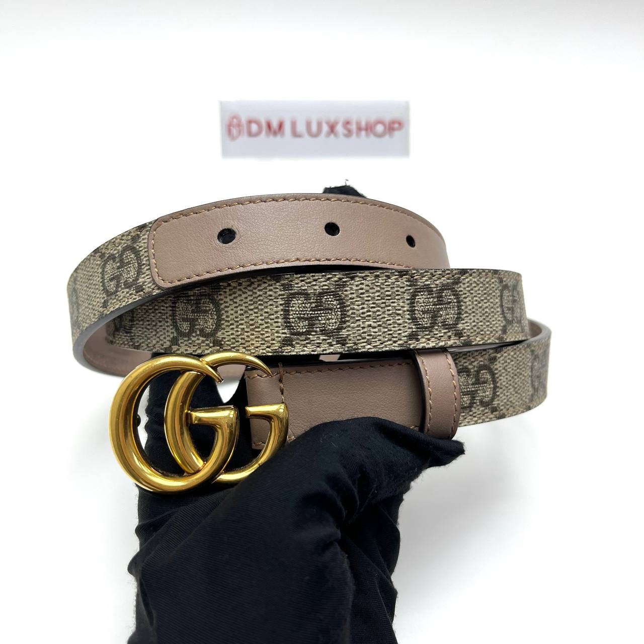 Gucci GG Supreme Marmont Nude Pink Belt GHW