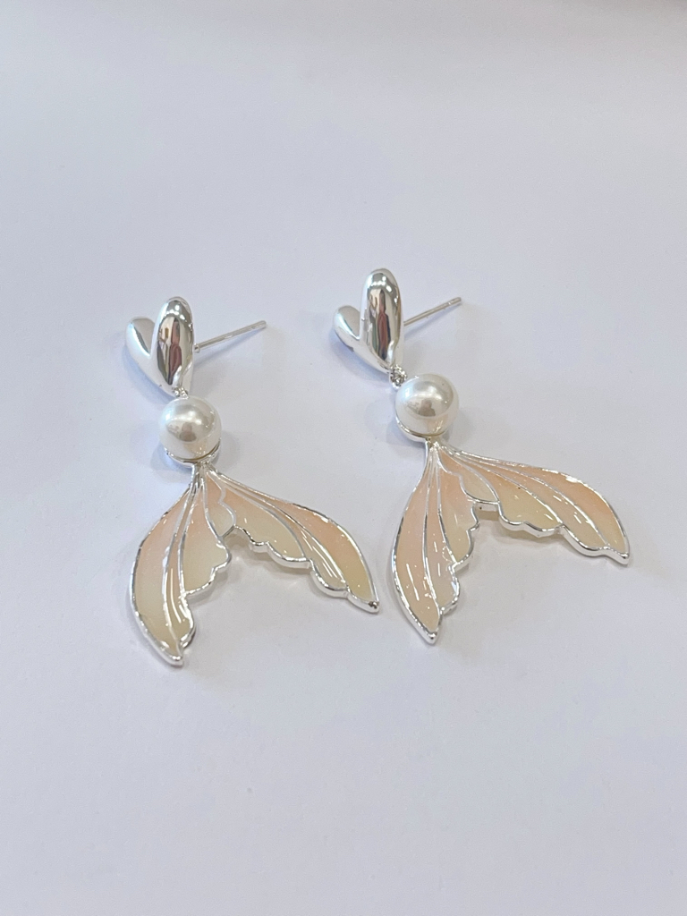 渐变色人鱼尾珍珠耳环