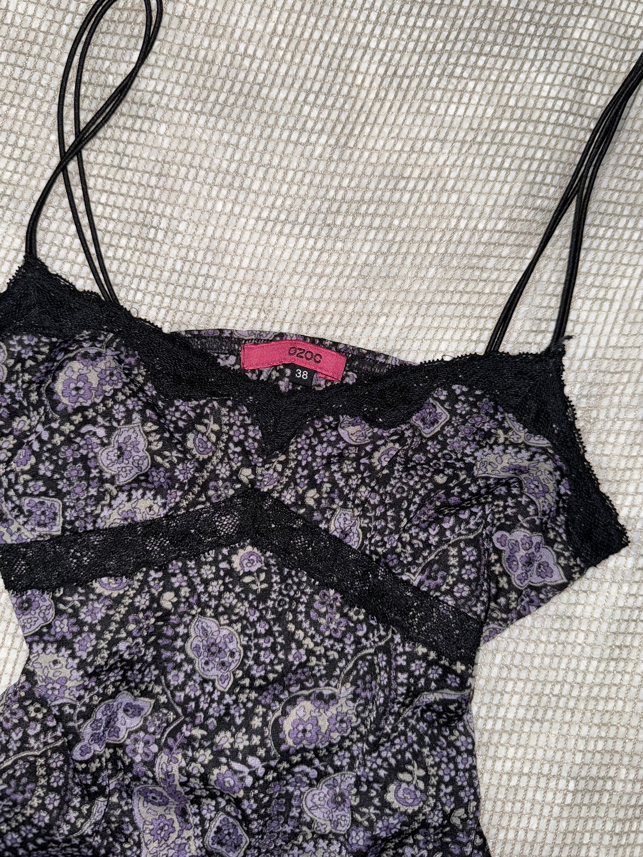 Gothic Purple Floral Lace Trim Camisole Top