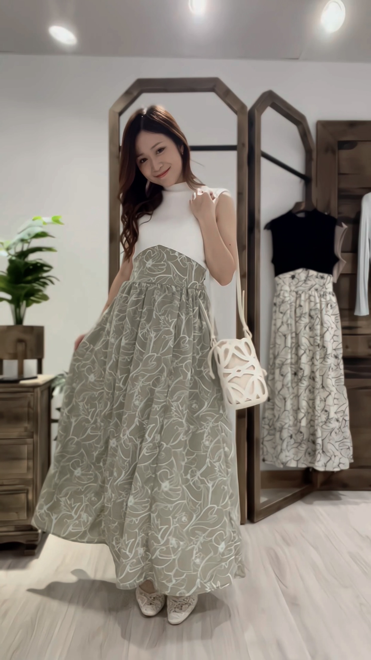 懶人必購👒假兩件花卉拼色洋裝裙(JP)[白色]362411