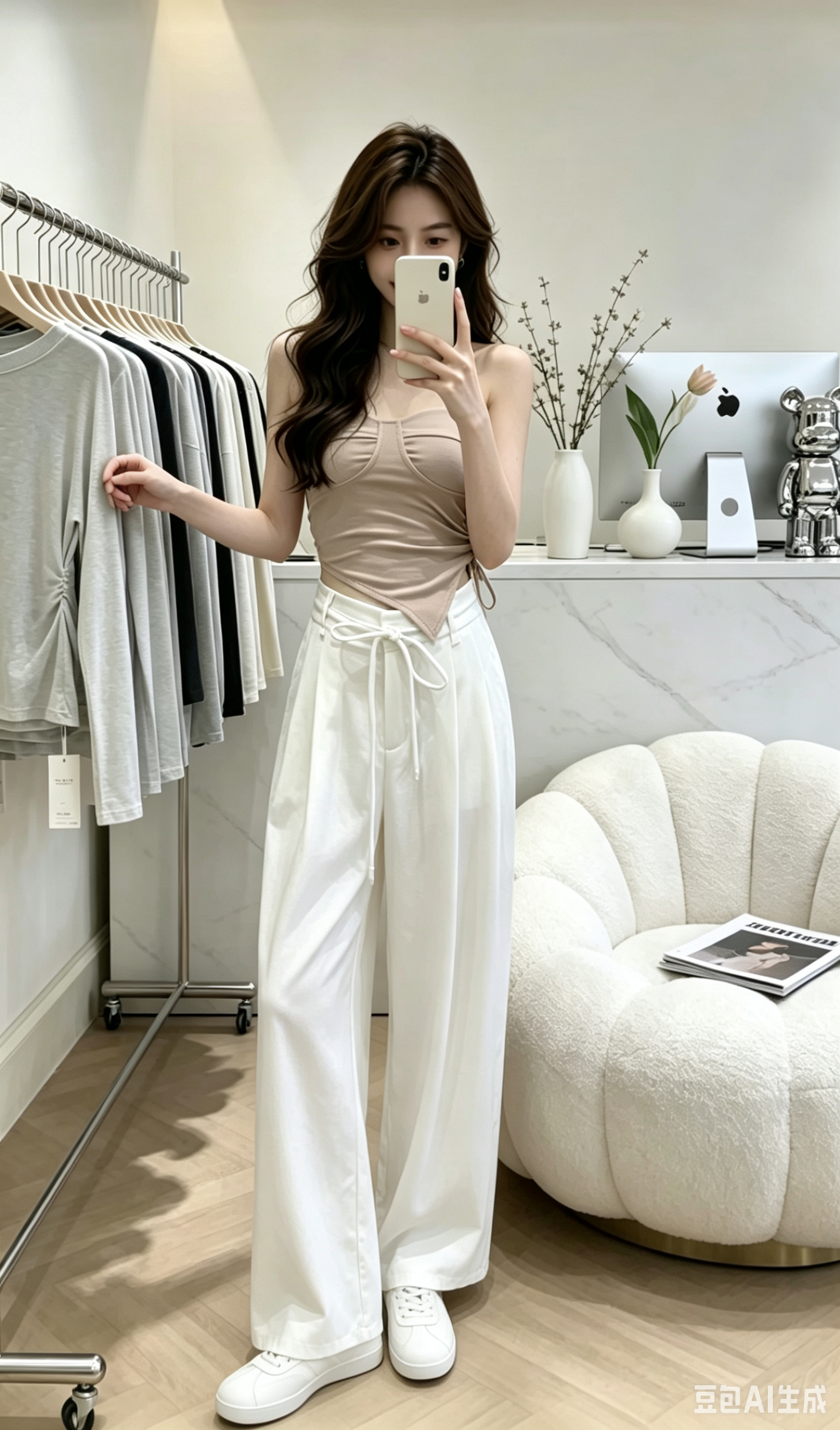 4459 Tie Waist 系带垂感阔腿西裤