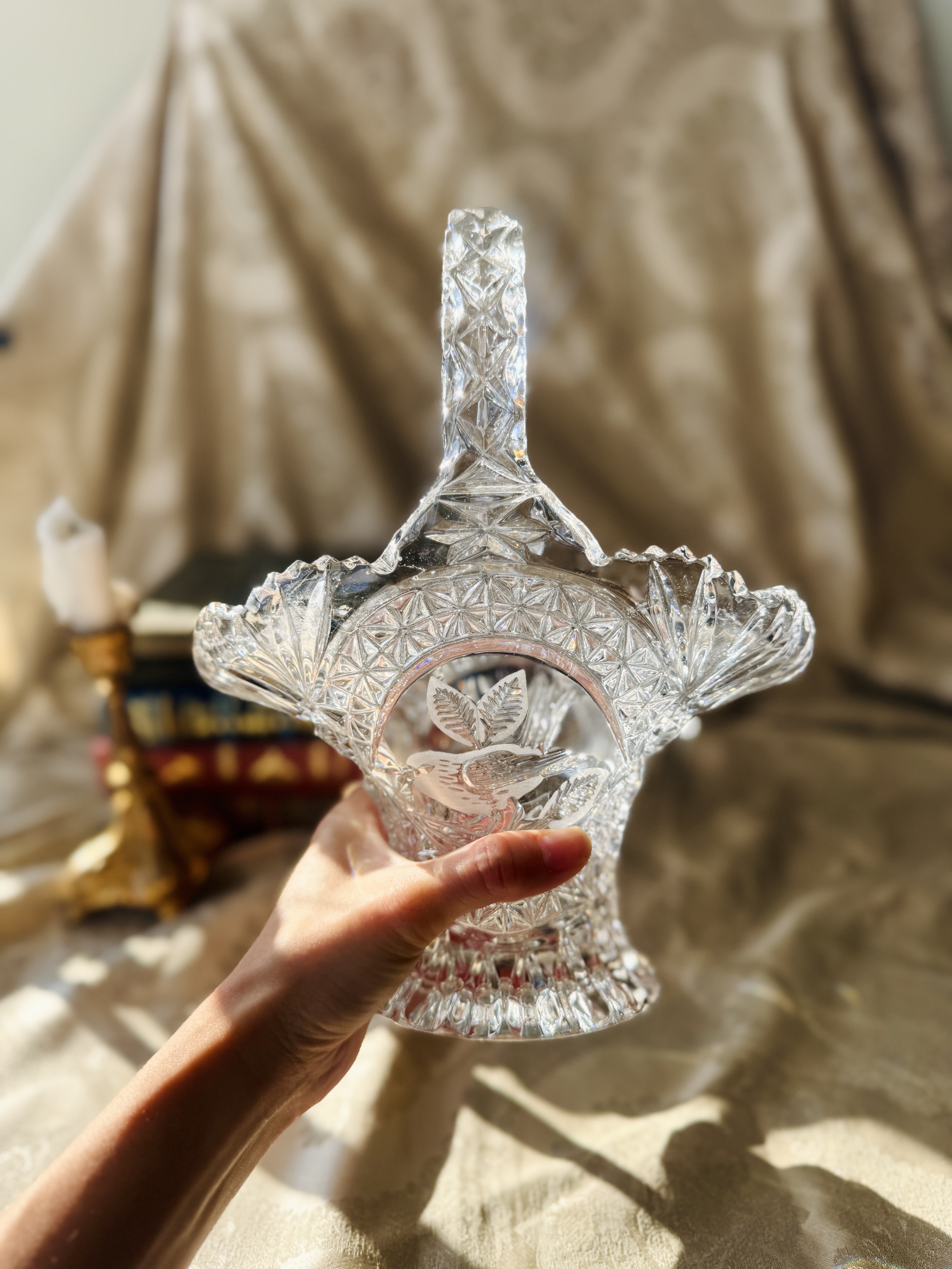 C.a. 1970s–1980s German Hofbauer "The Byrdes Collection" Bird Motif Crystal Deep Basket (MT2587)