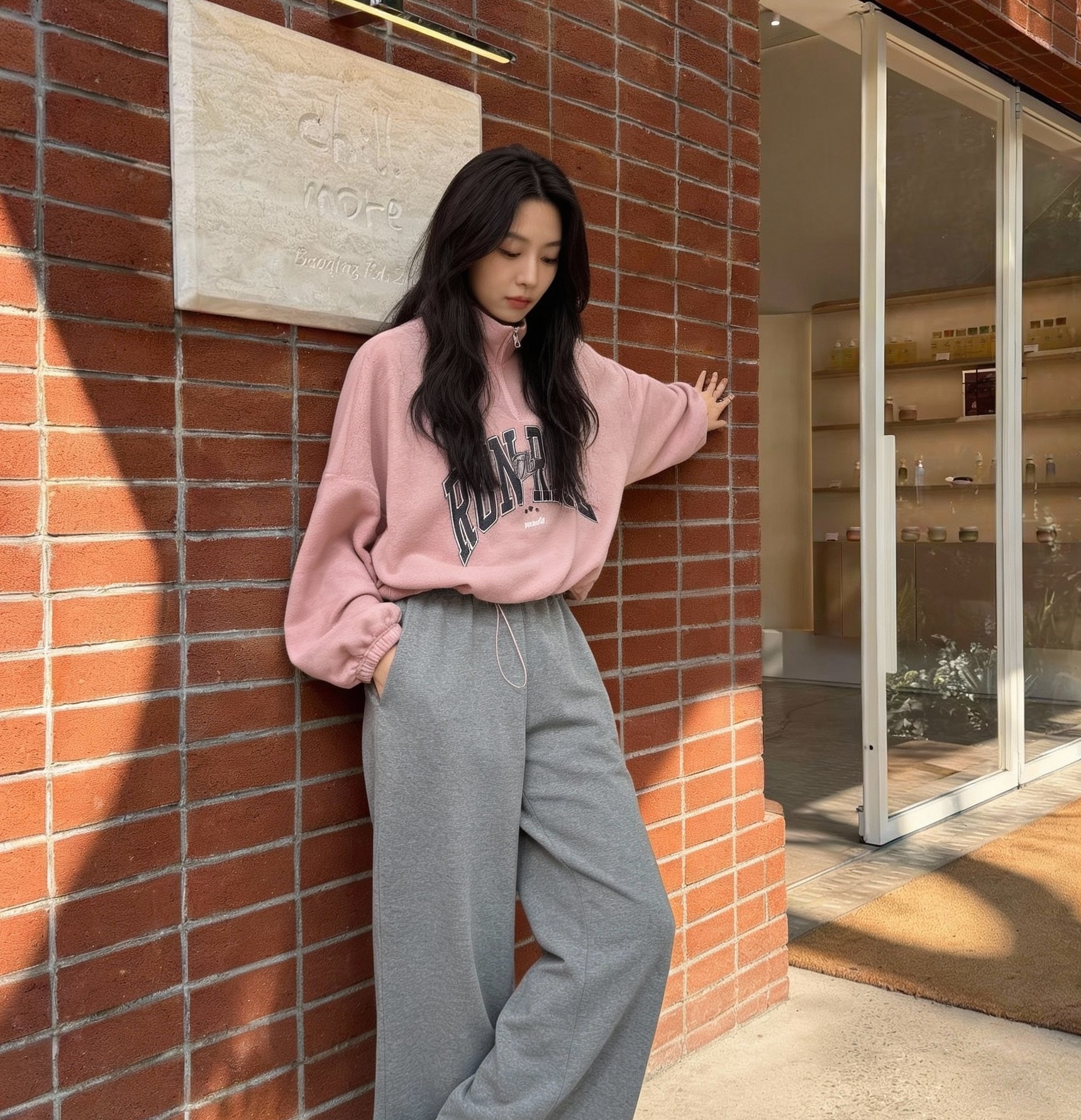 絨毛短版半拉鍊衛衣 – RUN THE RACE 印字