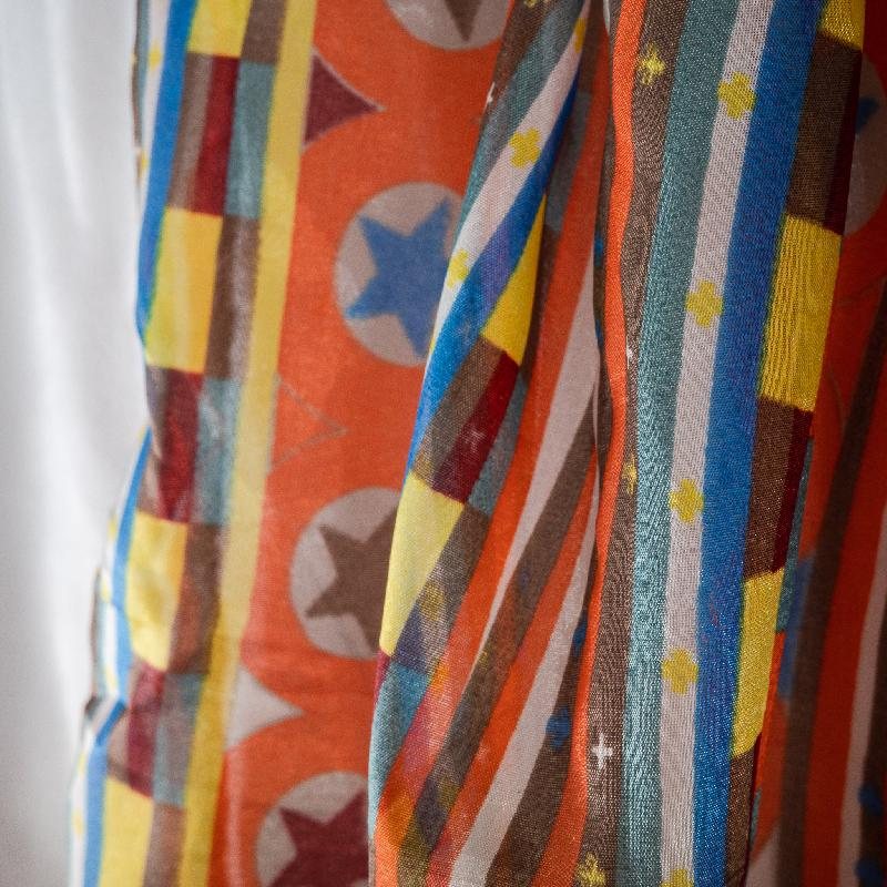 Vintage c.a. 1970s Geometric x Hippies Motif Large Neck Scarf/ Head Scarf from Germany - 85 x 198cm (MT934)