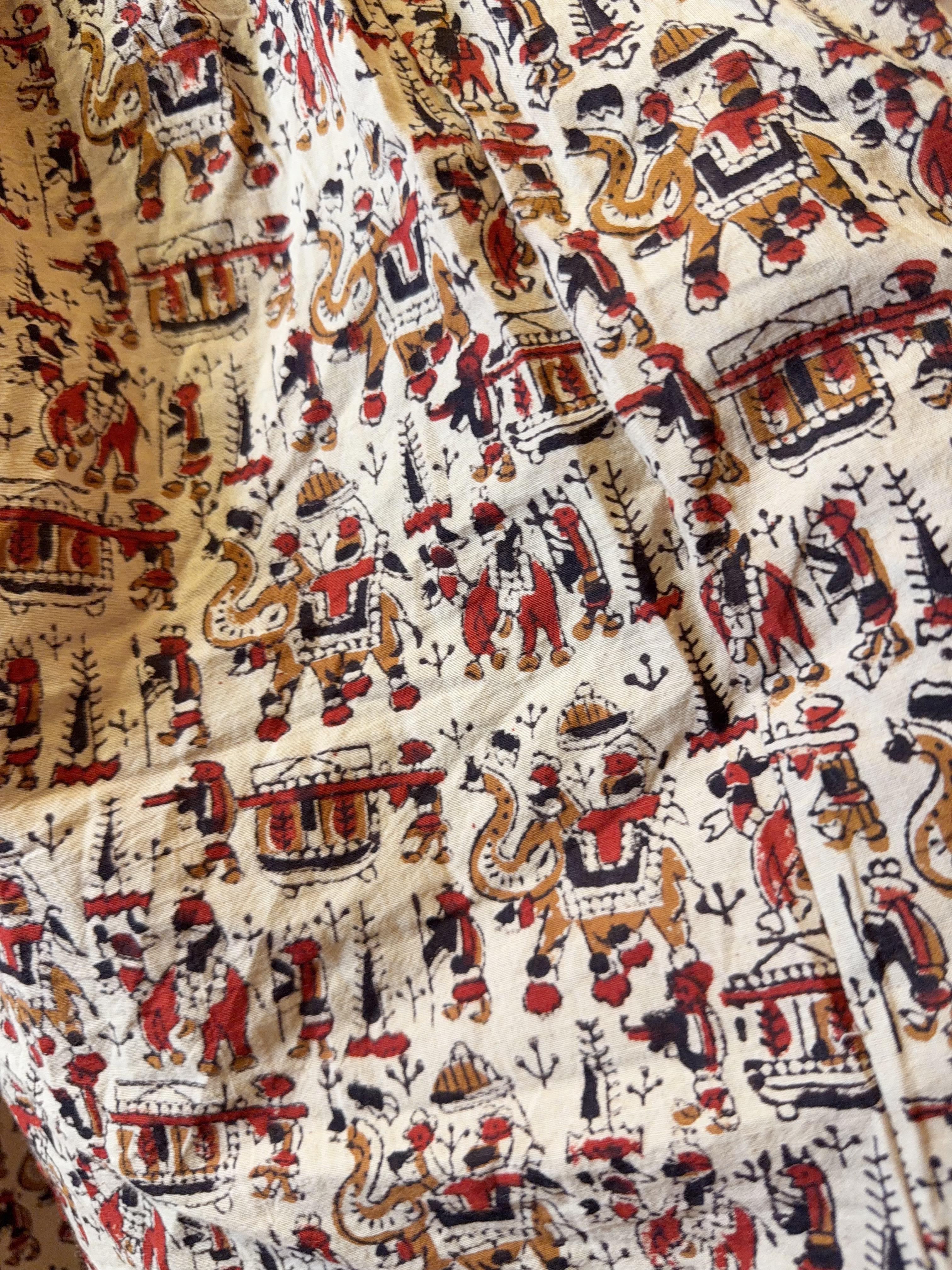 Egypt Print Kalamkari Y-Neck Block Print OP 45" #1089