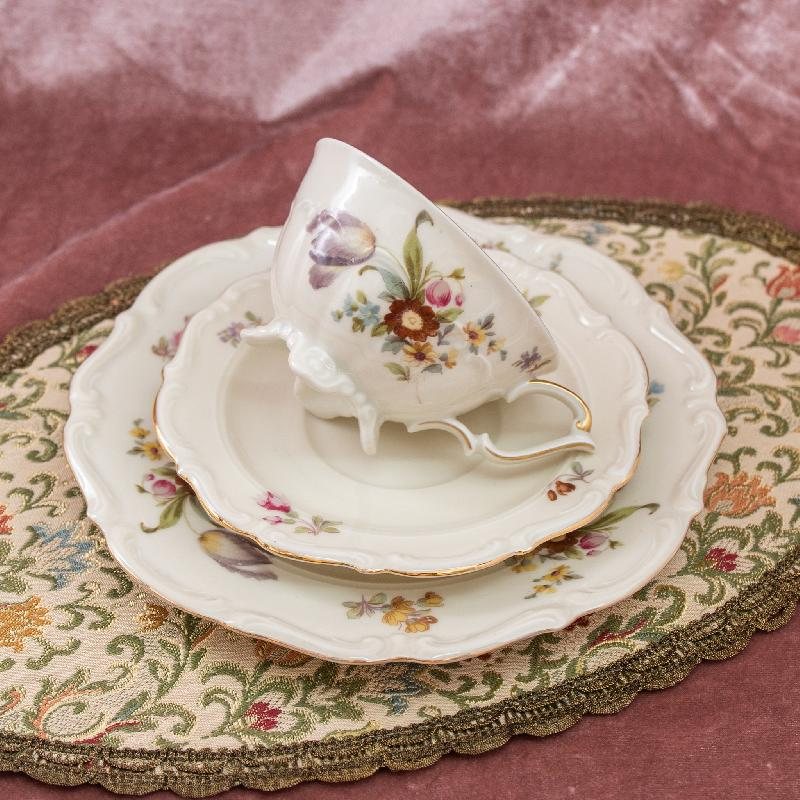 Vintage 1931-1939 German C.T. Altwasser Sophisticated Scrollwork Tea Set Trio - Tea set with cake plate (MZ015)