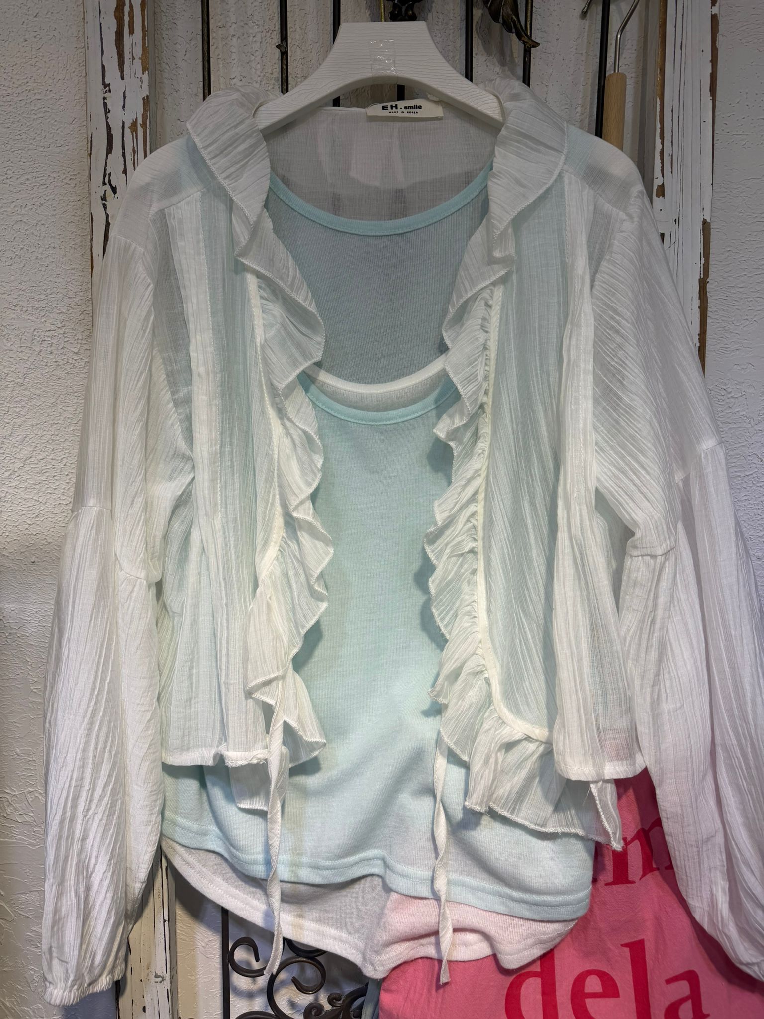 浪漫荷葉邊薄紗罩衫