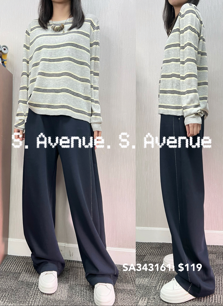 SA343161: 長袖間條下扣撍線top