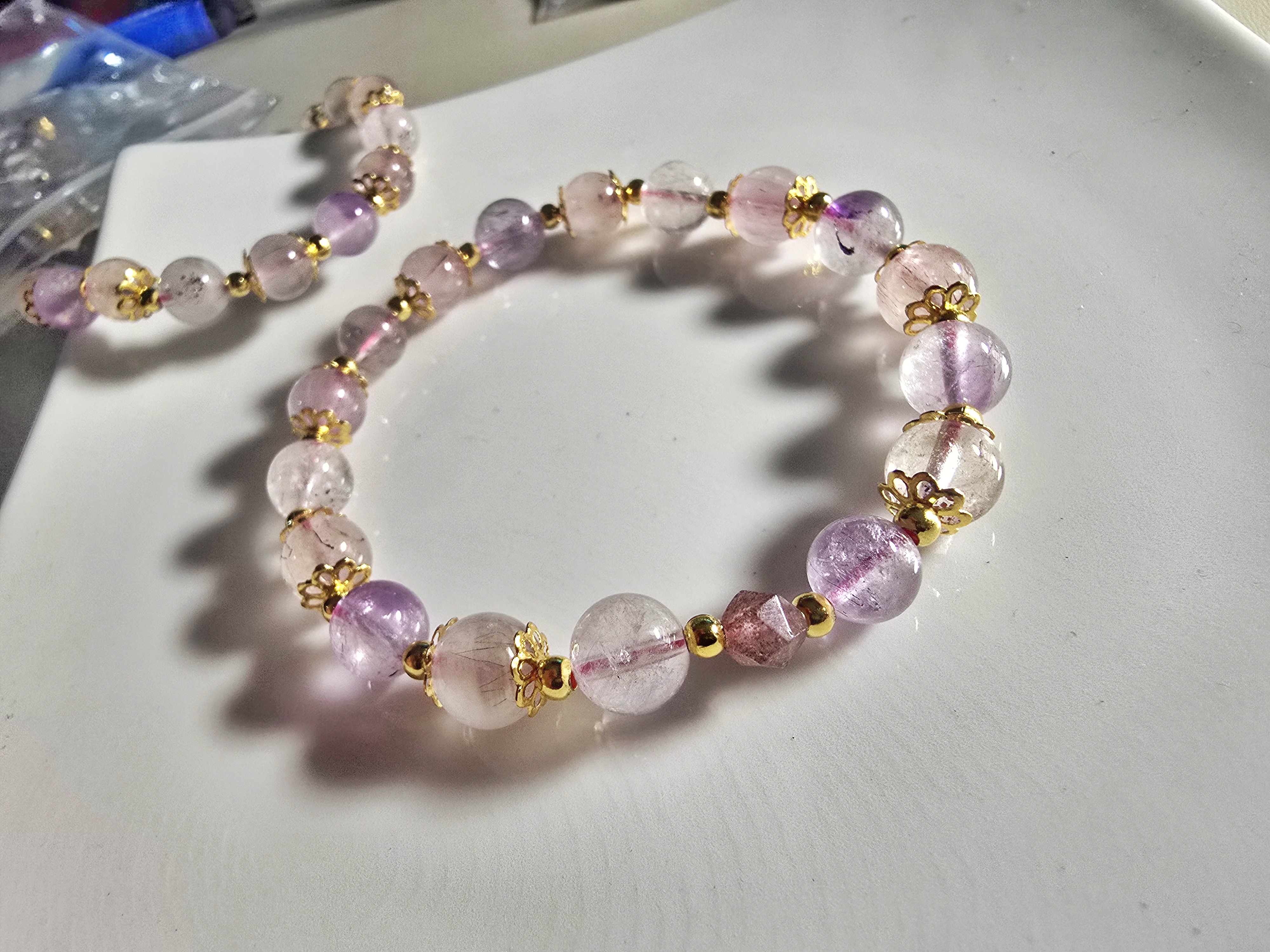 DIY0126-3 天然Super7 草莓晶設計款手鍊