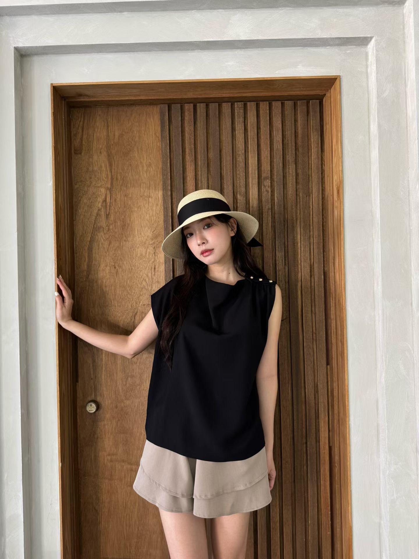 M21 肩章金扣垂墜感雪紡上衣