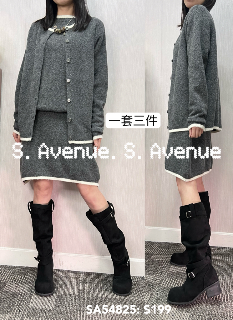 SA54825: 💥超抵著撞色邊長袖有鈕外套+短袖top+短裙套裝