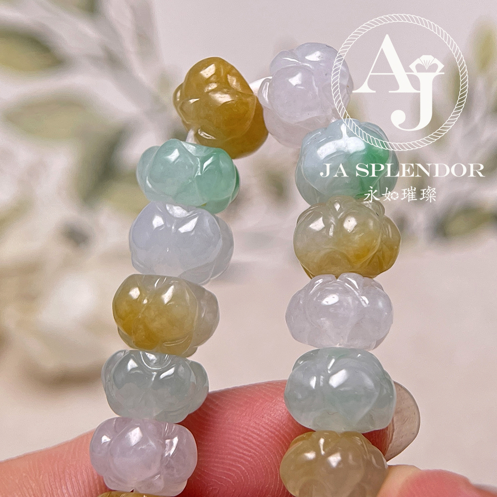 JB-254 - 冰種三彩福祿壽招貴人年年有餘蓮花手串