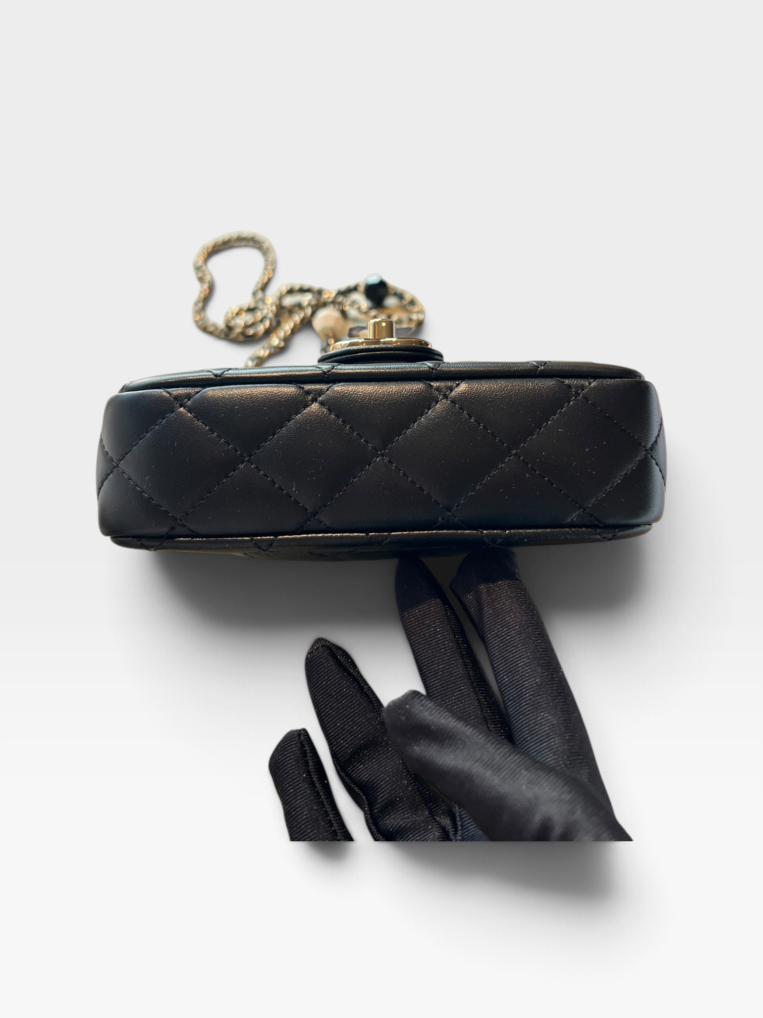Pre-Owned CHANEL Mini Square Flap Bag with Pearl Detail / Product Code: B60361