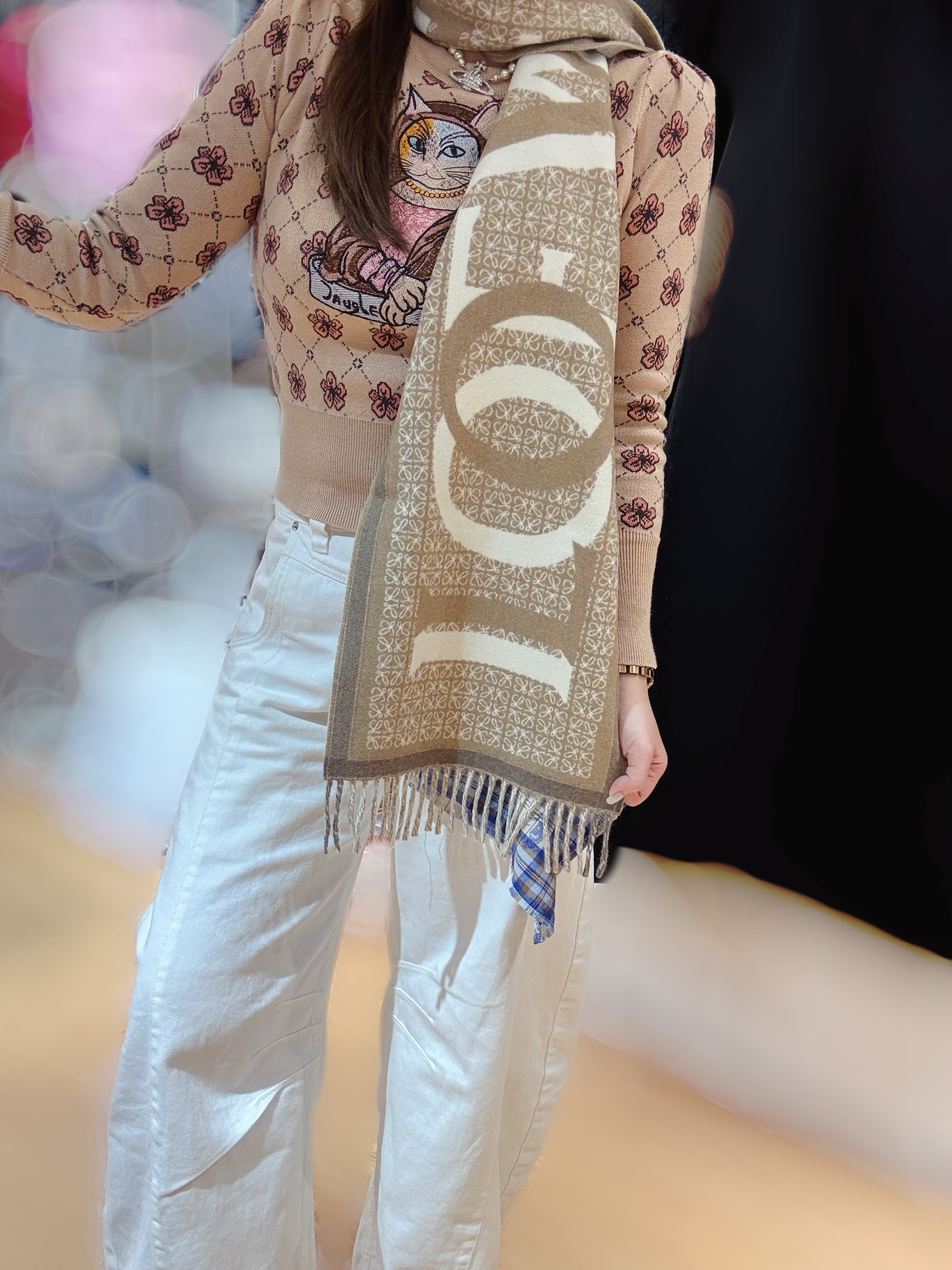 Loewe Love jacquard scarf beige