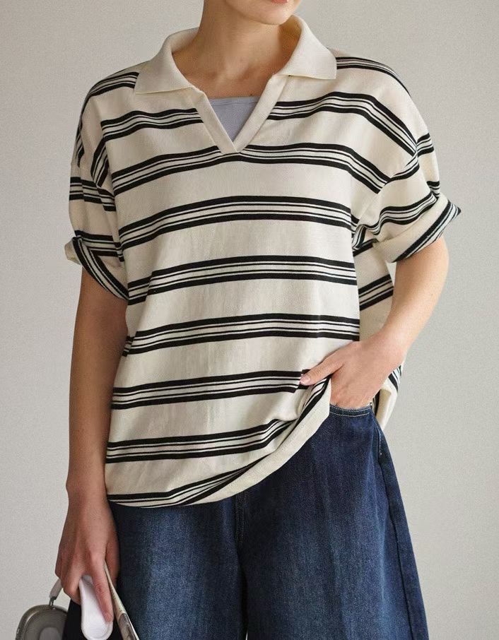 G6204 韓國🇰🇷反領V領橫間top