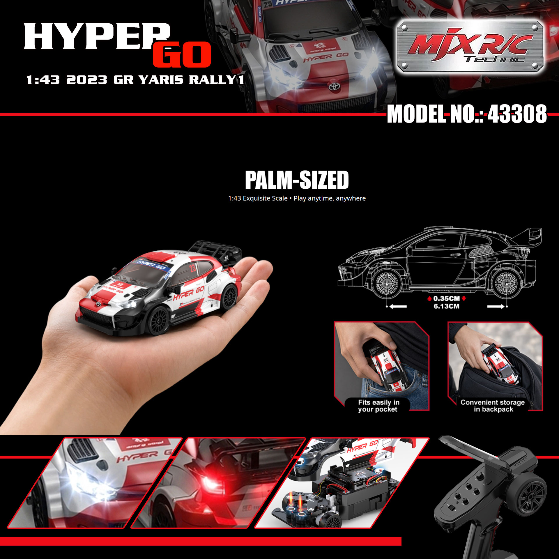 【香港現貨】MJX R/C HYPER GO 1:43 2023 GR YARIS RALLY1 拉力車 | 磁吸車殼