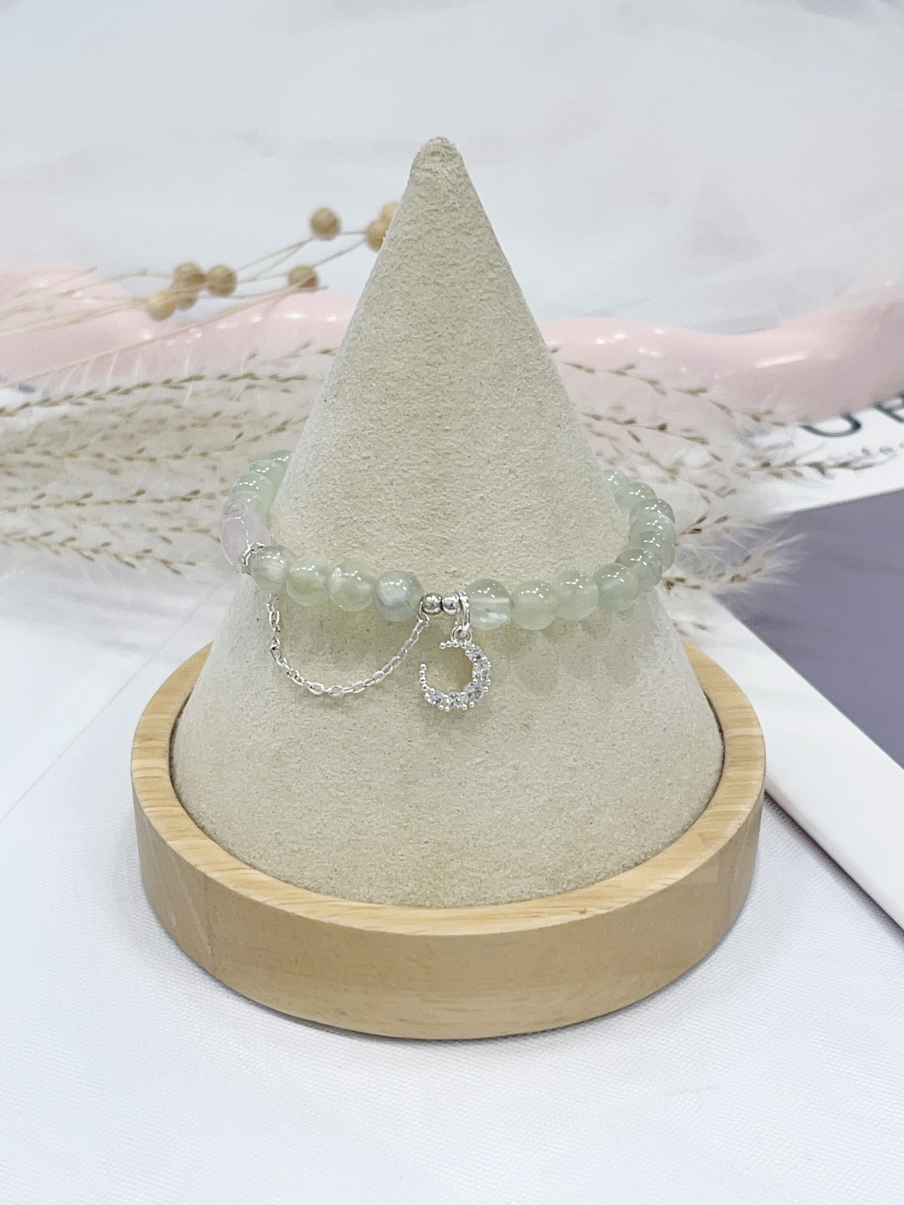 🌸 粉晶星 × 葡萄石手串 Rose Quartz Star & Prehnite | 6mm