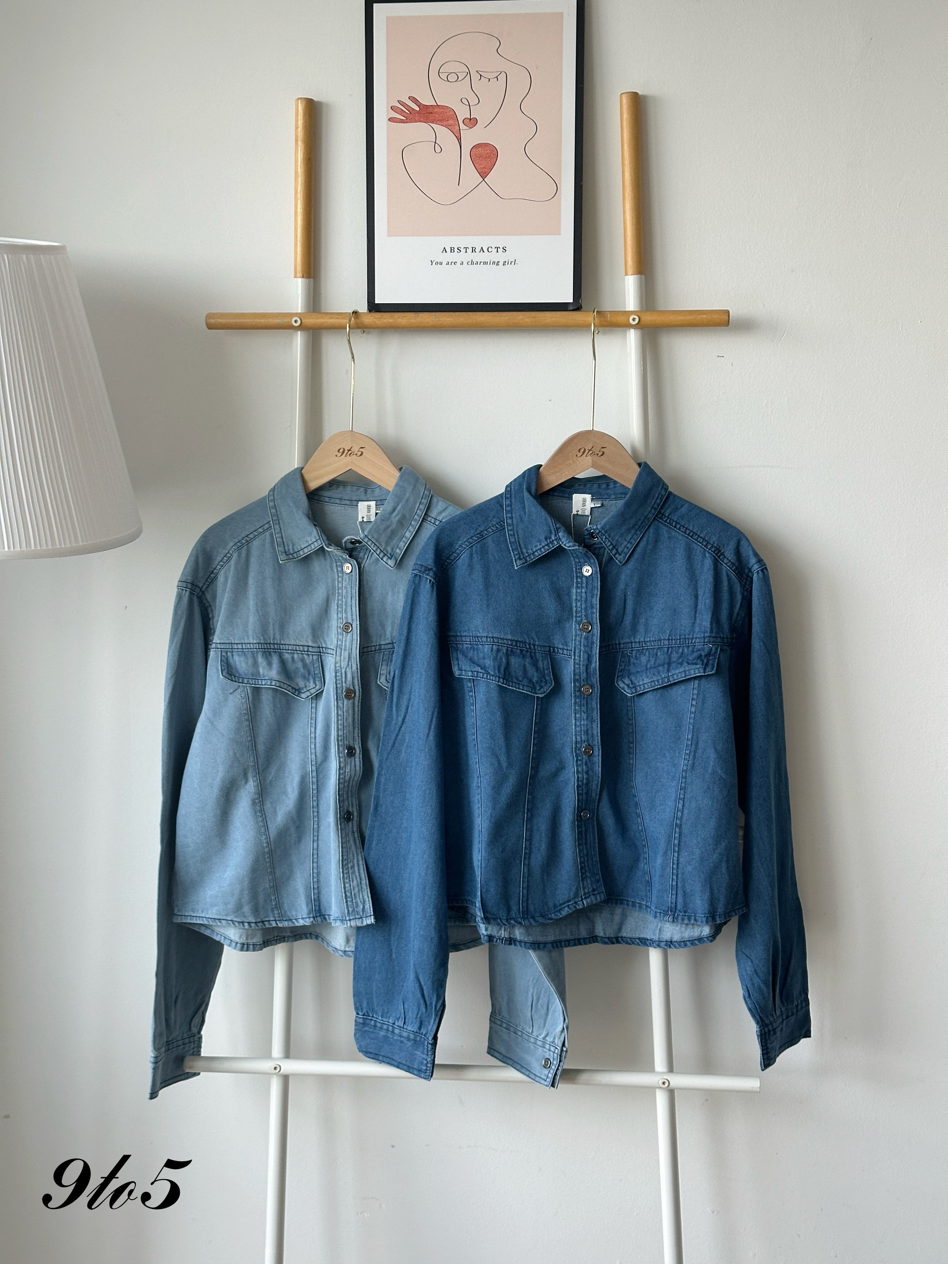 T4248 Long Sleeve Denim Jacket - Blue & Light Blue
