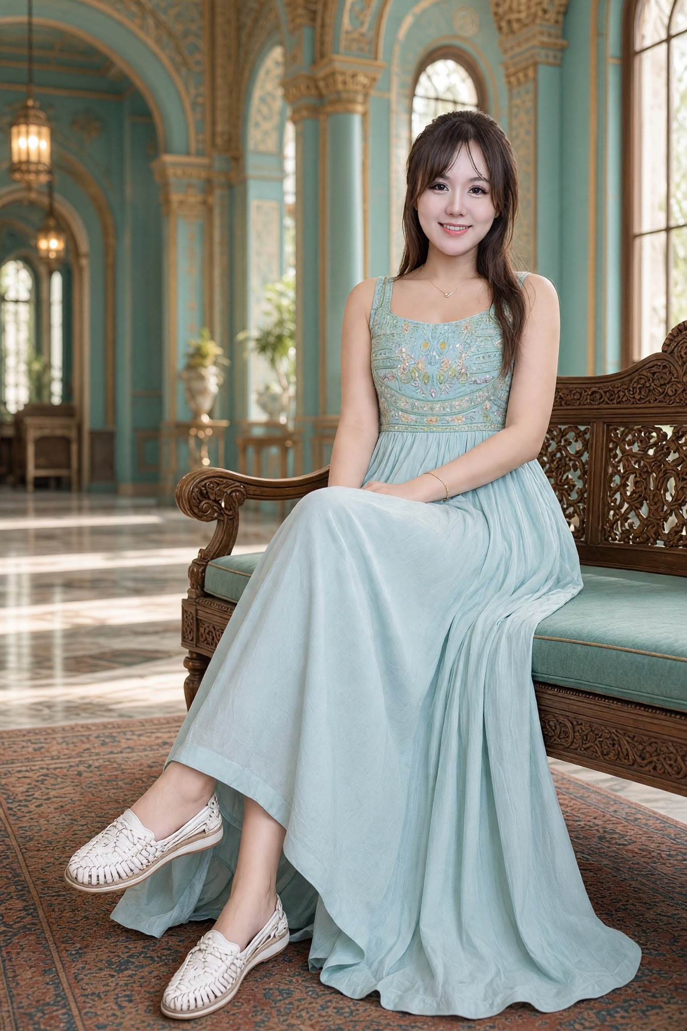 3508 Pastel Blue Full Emb With Pads Sleeveless OP