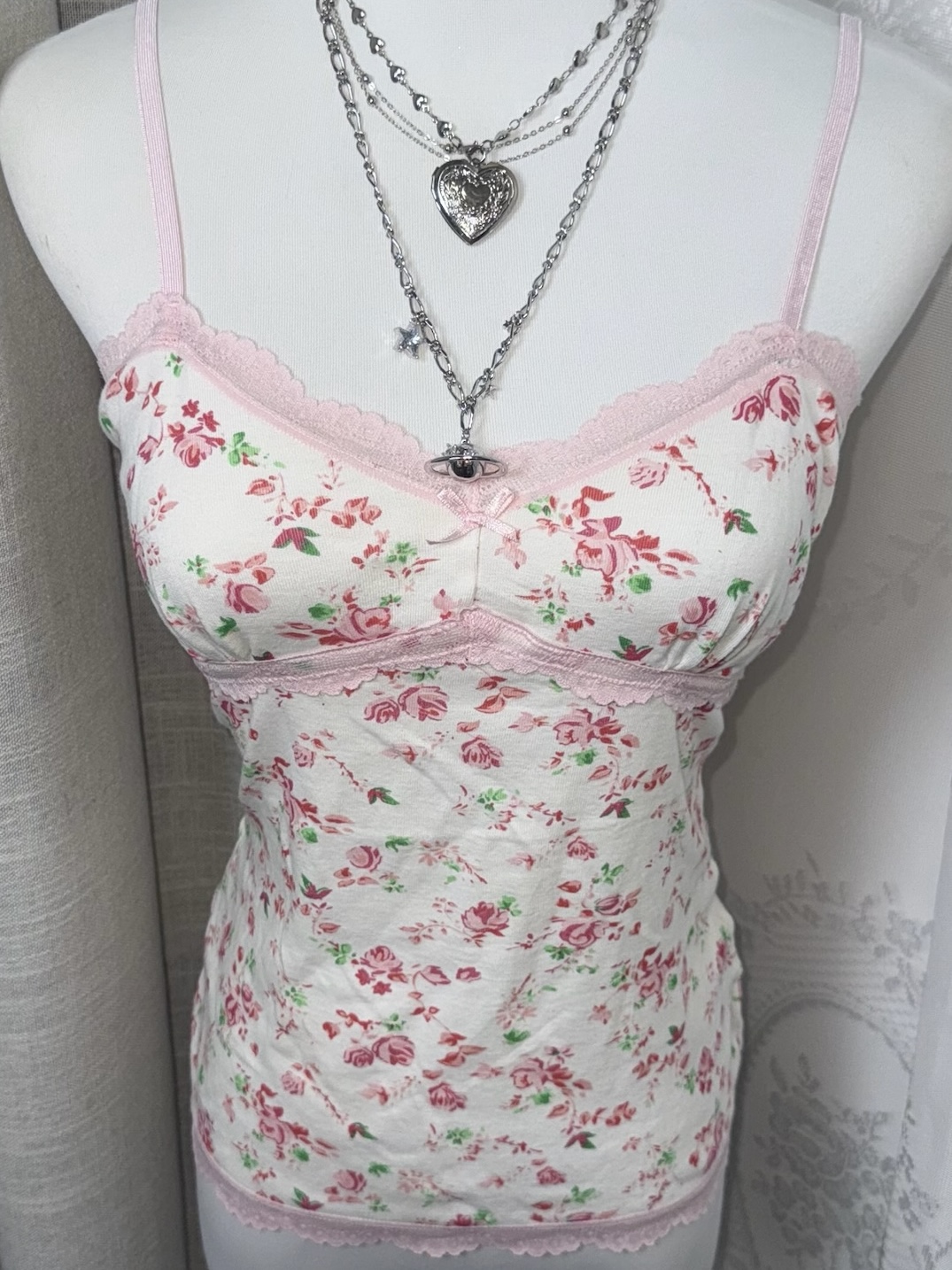 Cottagecore Rose Print Lace Tank