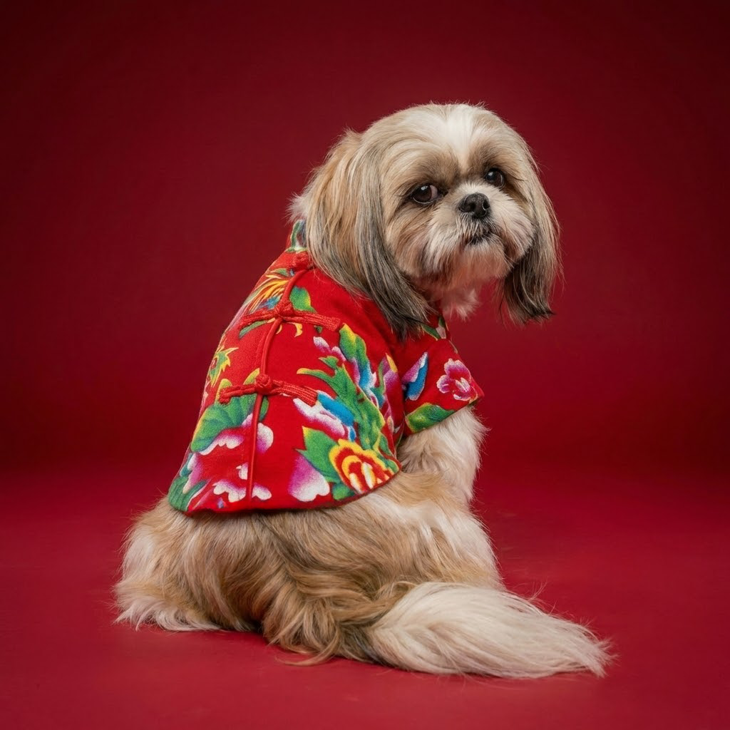 S522R 花布唐裝衫紅色 Floral Tang suit red shirt