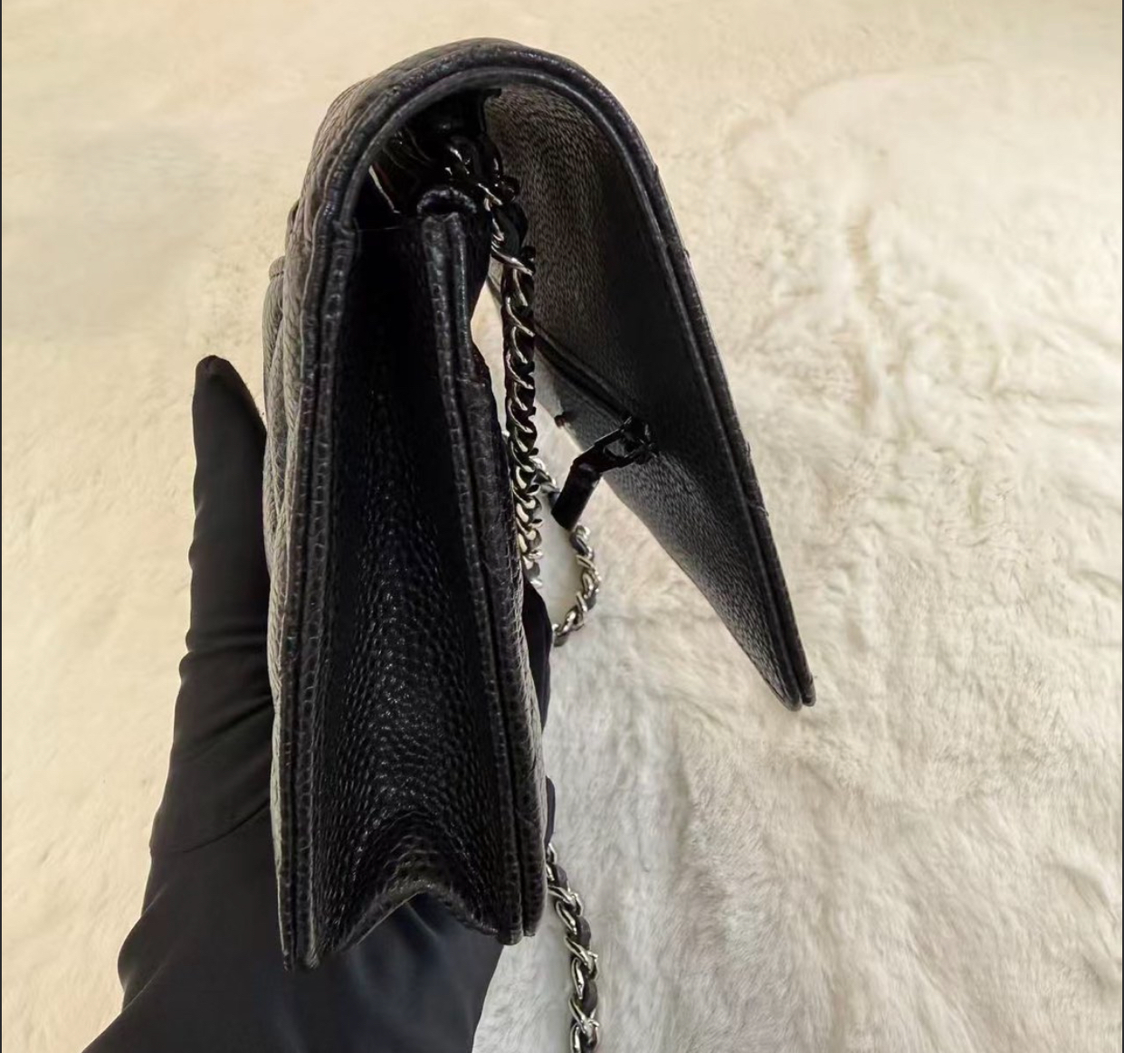 CHANEL/香奈兒 WOC發財包口蓋包 黑色銀logo 荔枝紋牛皮 菱格皮穿鏈  經典款鏈條包麻將包單肩包 女款