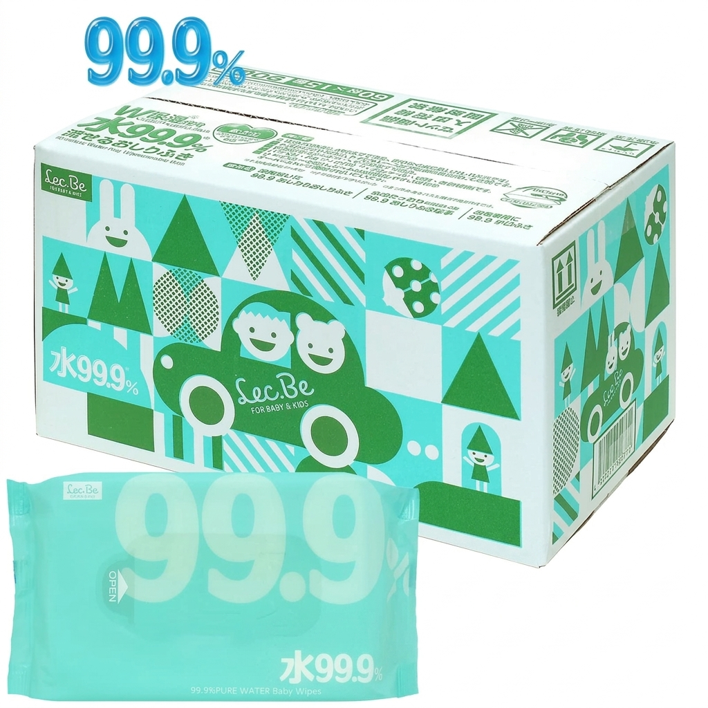 LEC Japan 99.9% Flushable Baby Wipes, 60 wipes x 15
