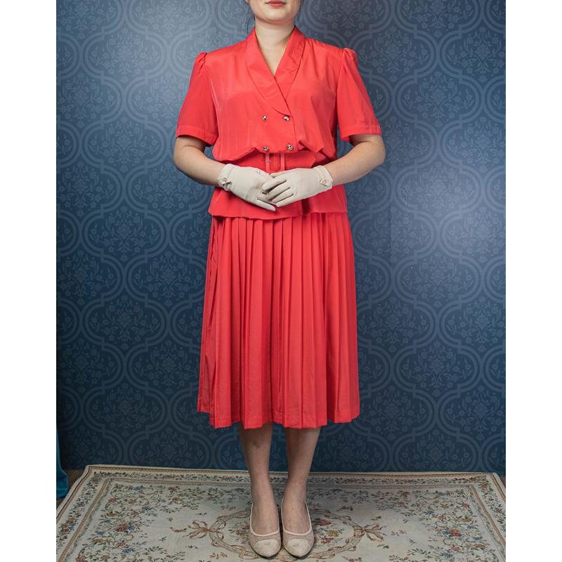 Vintage C.a. 1980s Hana Sung Made in Korea Faux Twin Set Dress with Original belt - US size 14 (MU104-28)