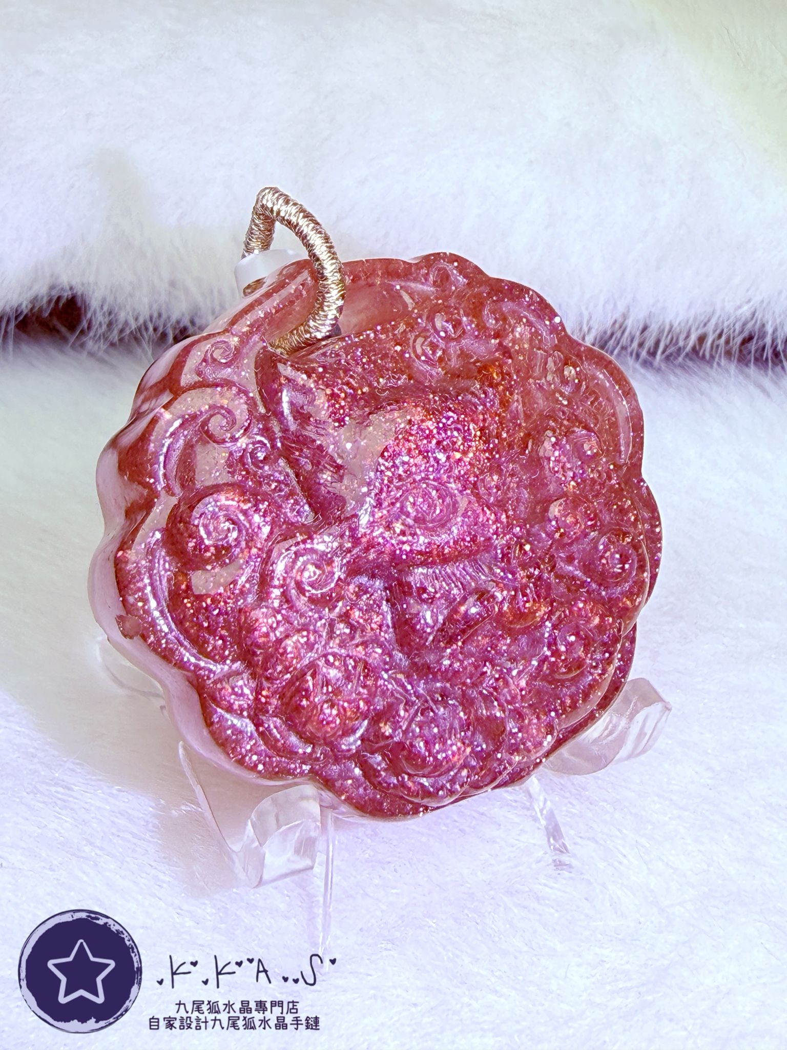 K00474 星光紅草莓 如意鎖狐 - 吊墜/手牌兩用款