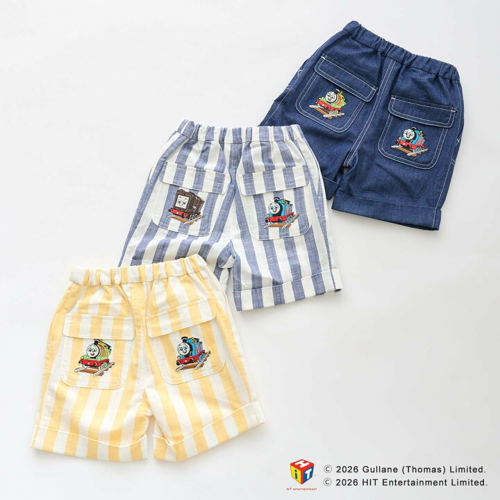 🇯🇵預訂 日本直送🇯🇵Petit Main x Thomas湯瑪士小火車系列三色刺繡貼花梭織布短褲