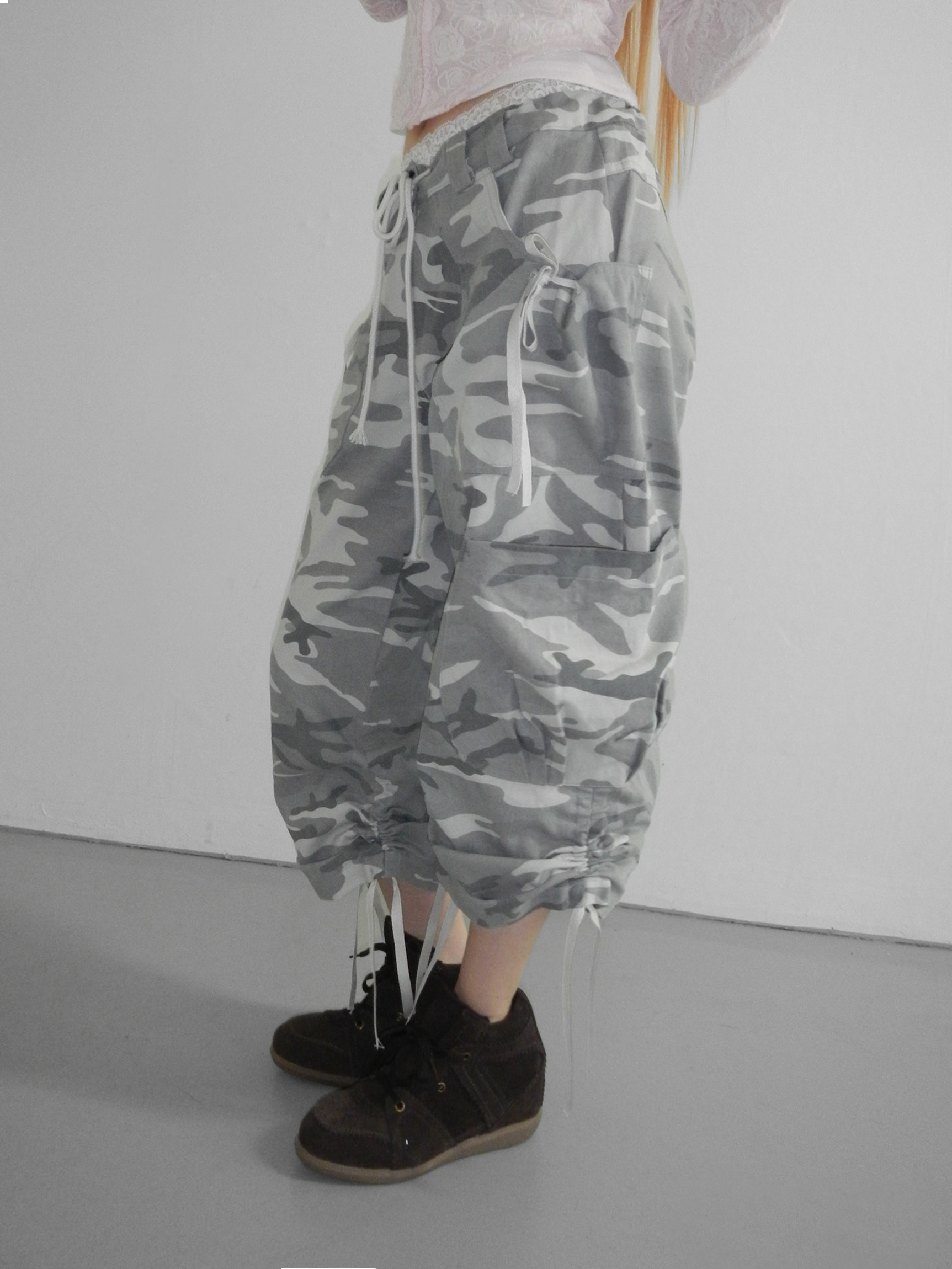 Camo Drawstring Cargo Capris
