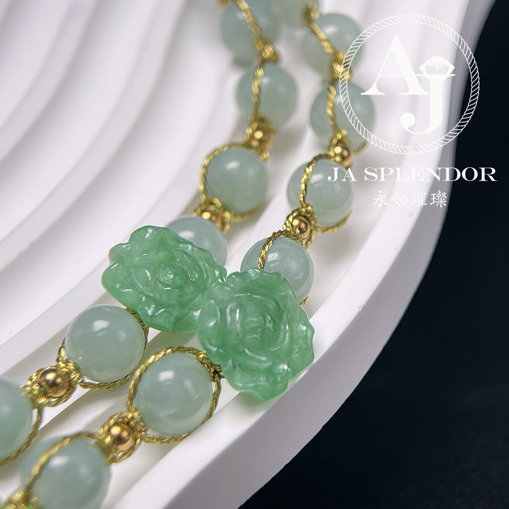 JN-2742,45,46 ,651 天然翡翠A玉-花開富貴立體雕花項鏈