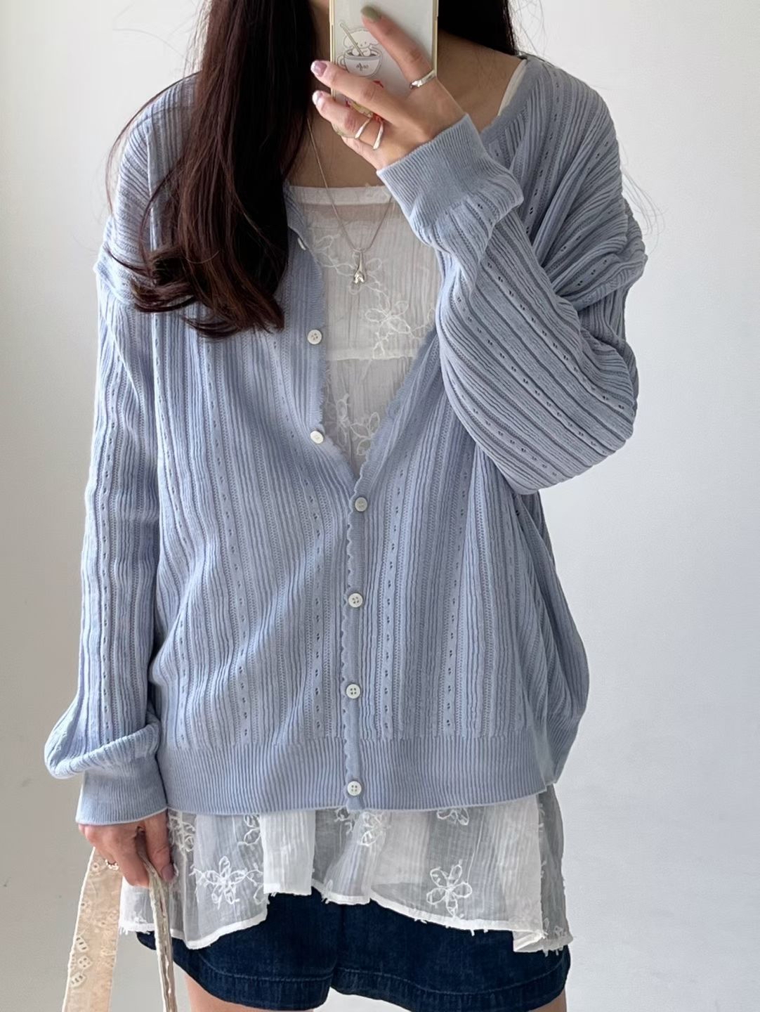 AW OS 輕巧通花波浪邊外套