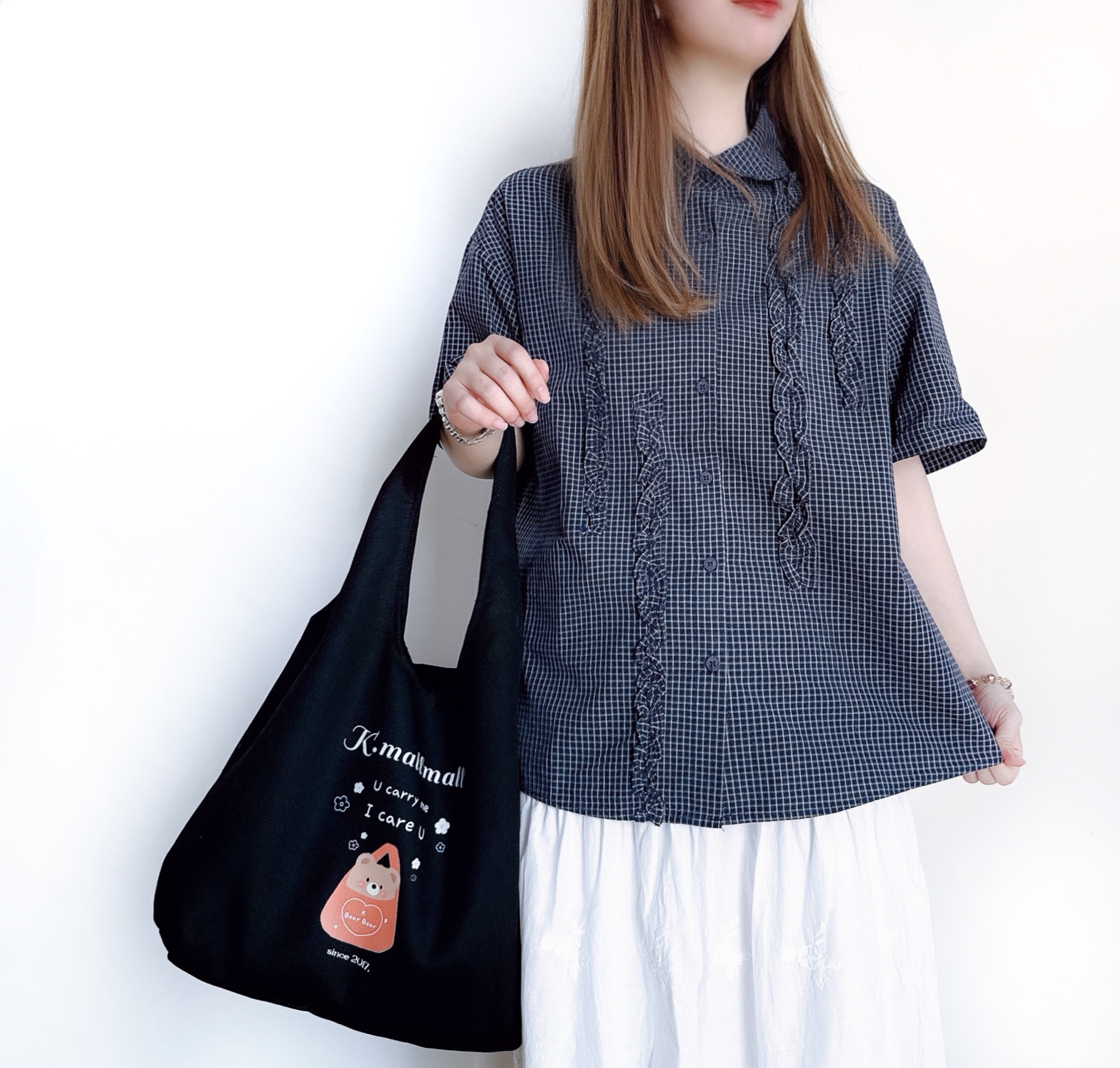 日系格紋Ruffle Top